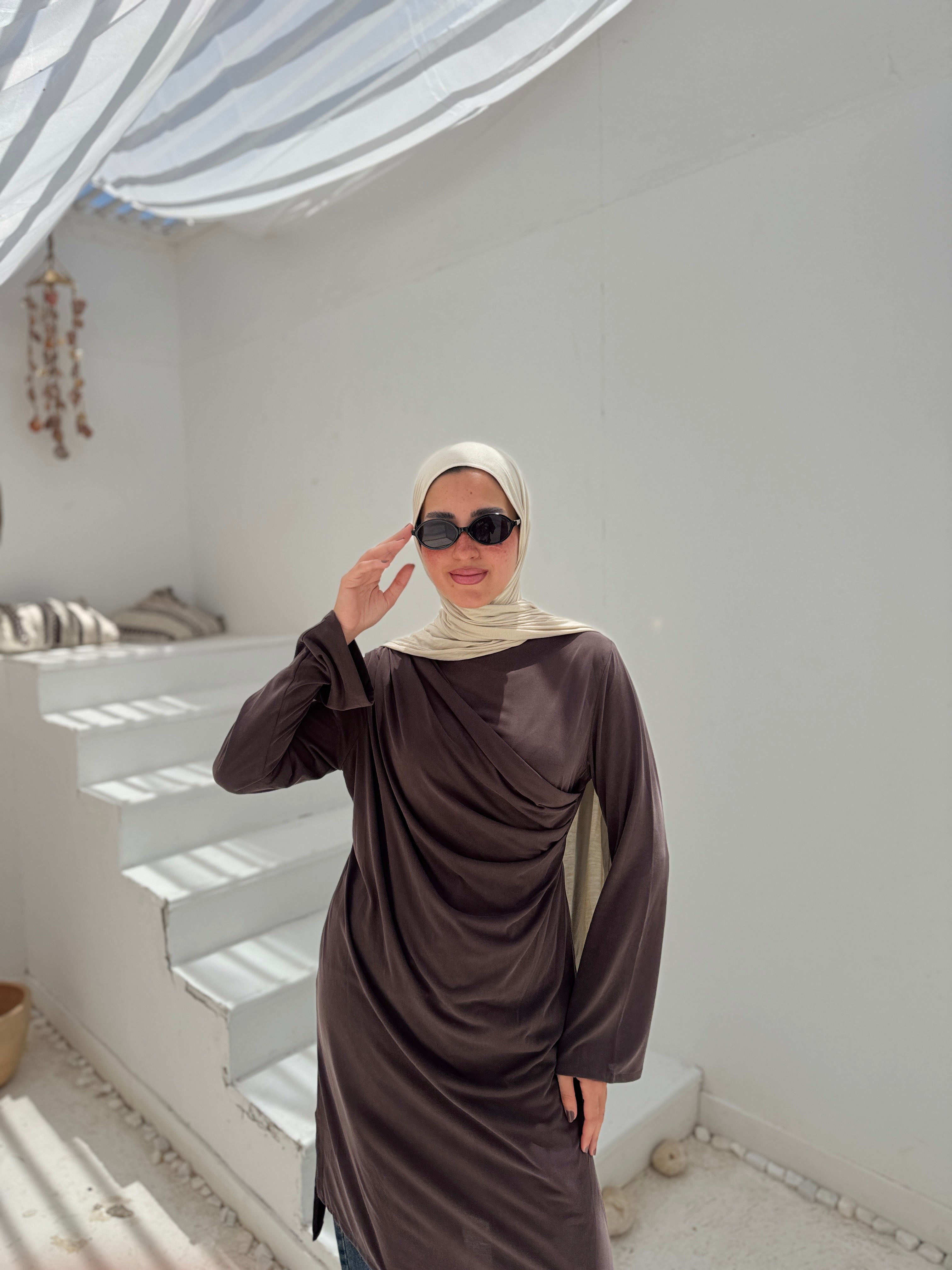 Soft Draped Blouse - Brown