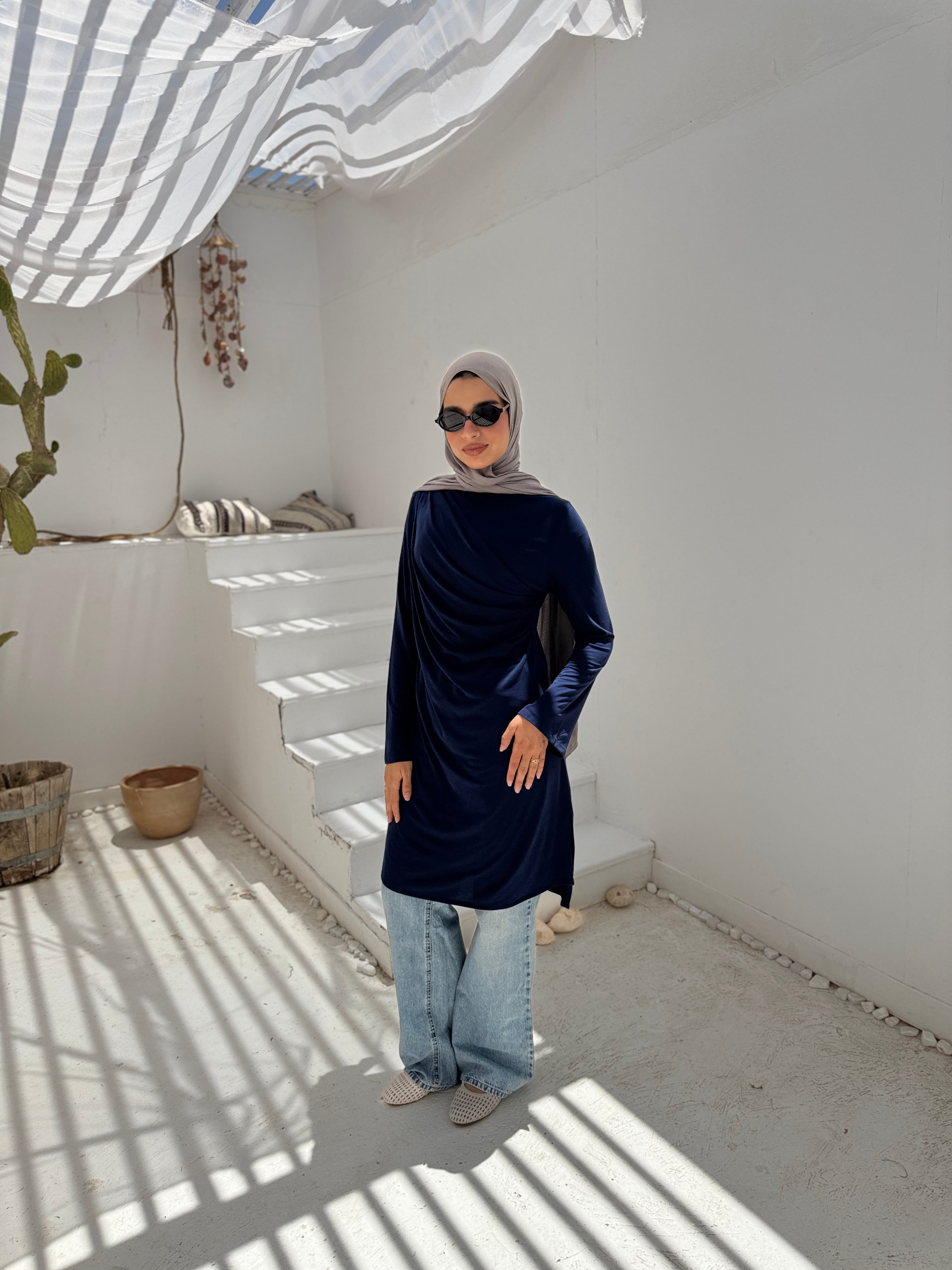 Soft Draped Blouse - navy
