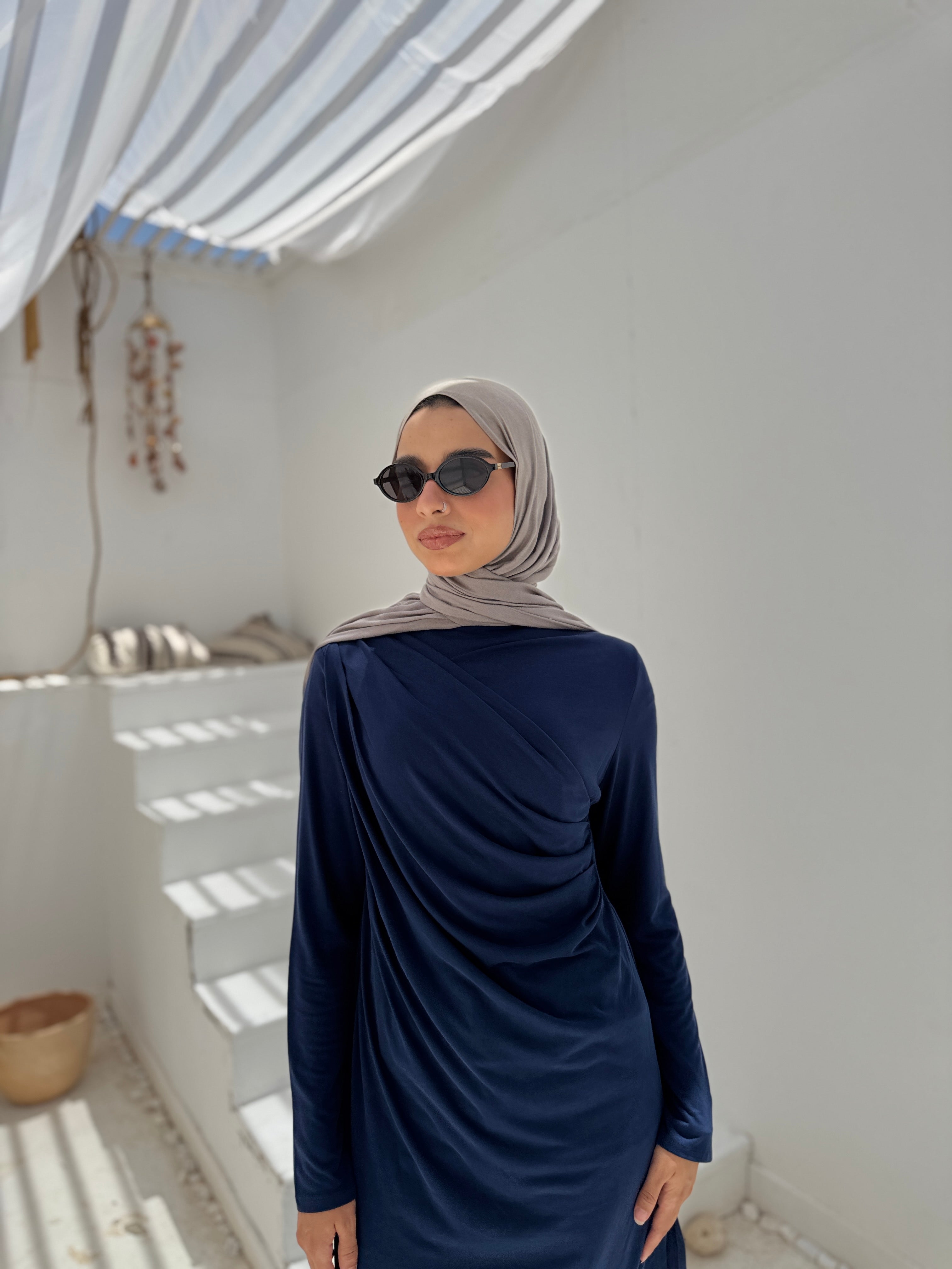 Soft Draped Blouse - navy