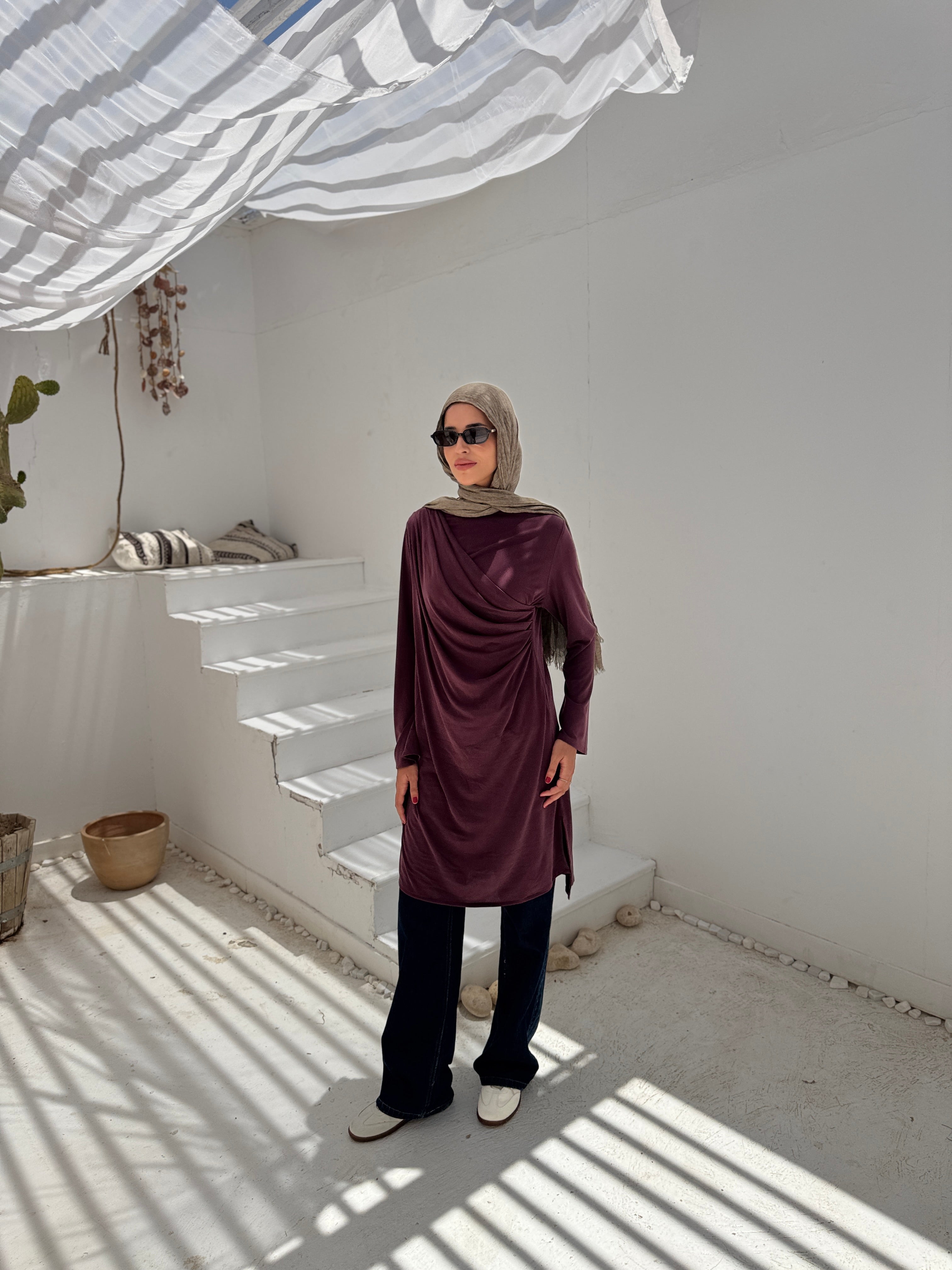 Soft Draped Blouse - maroon