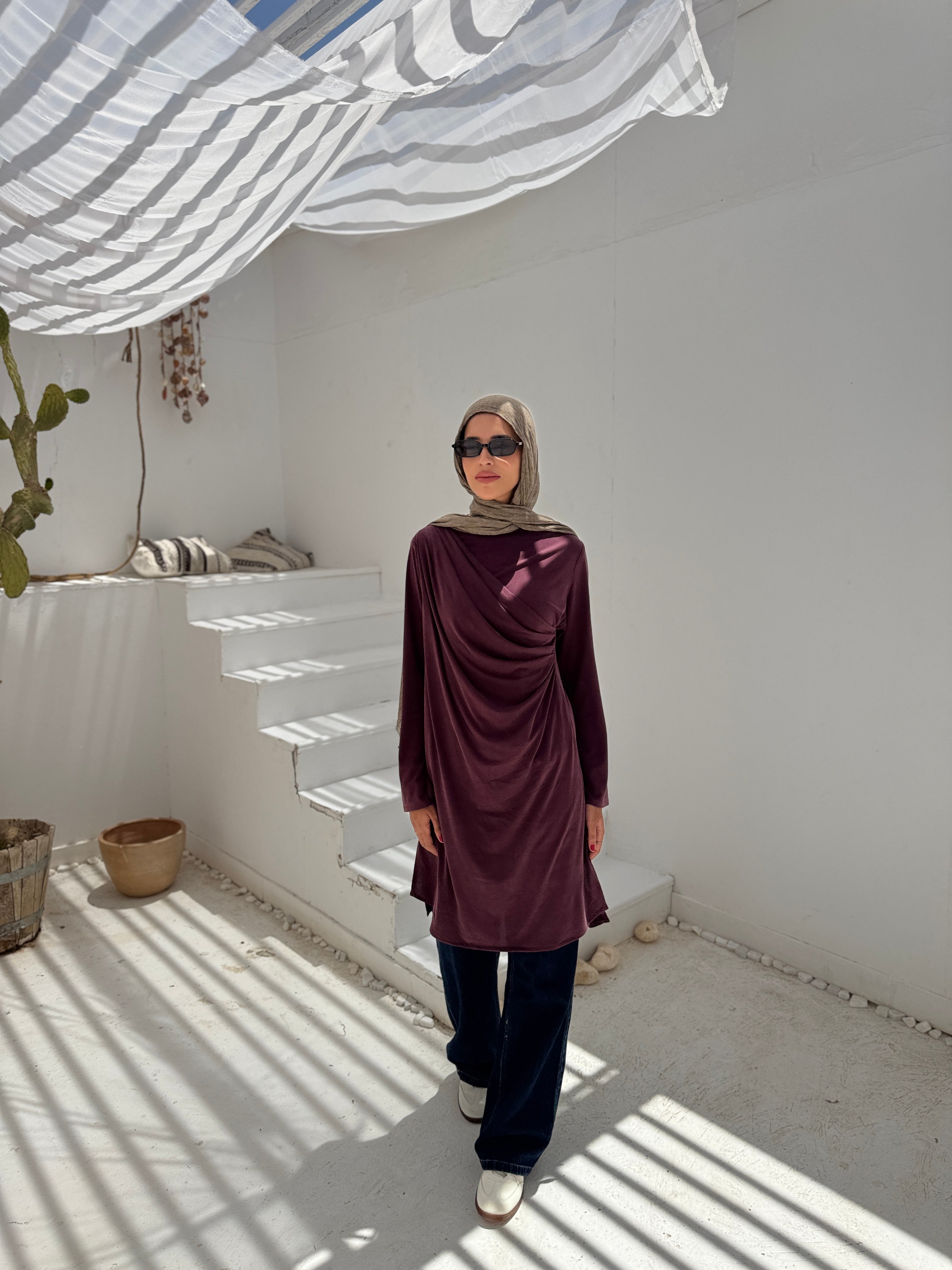 Soft Draped Blouse - maroon