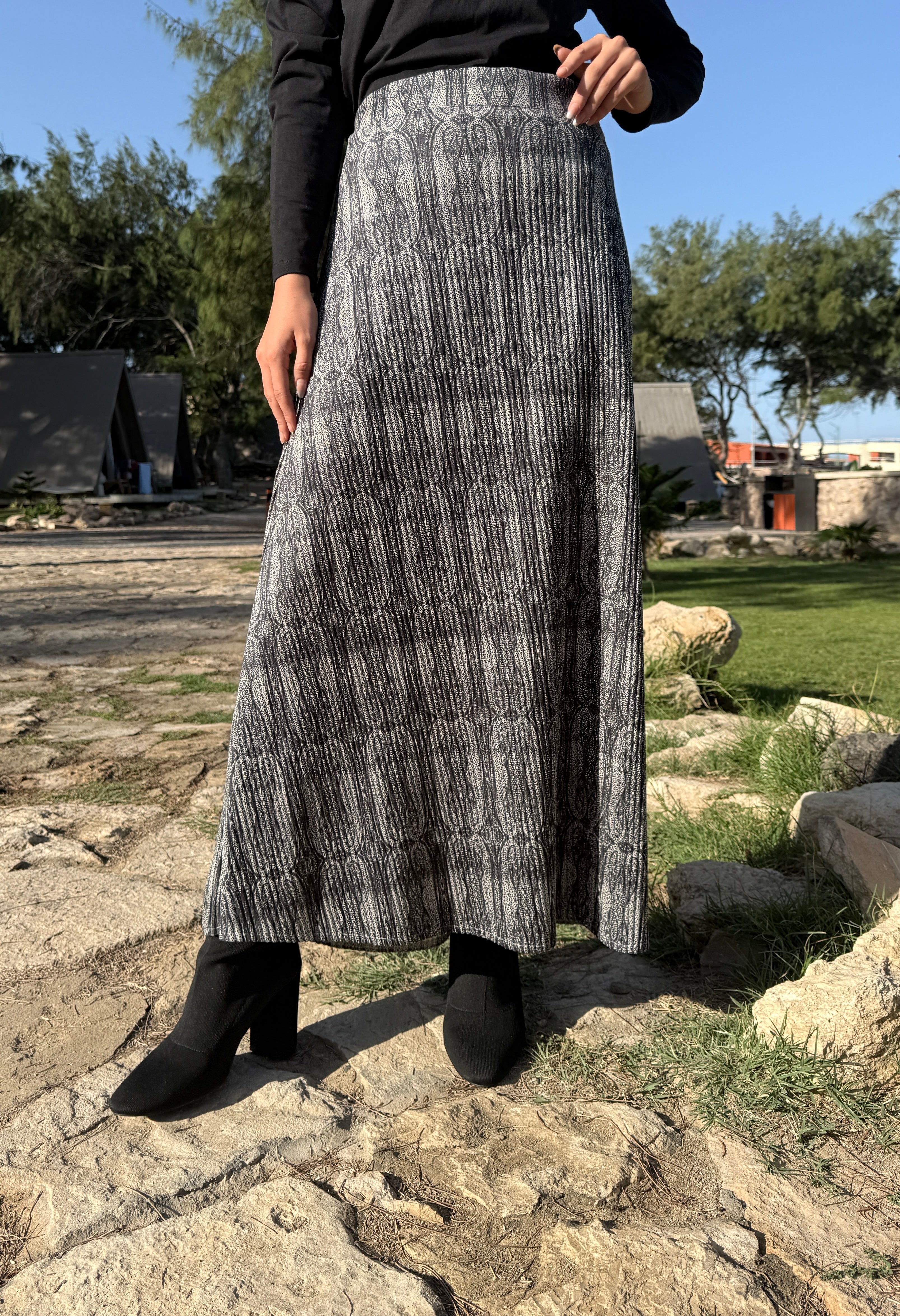 Suede Printed Skirt - Black