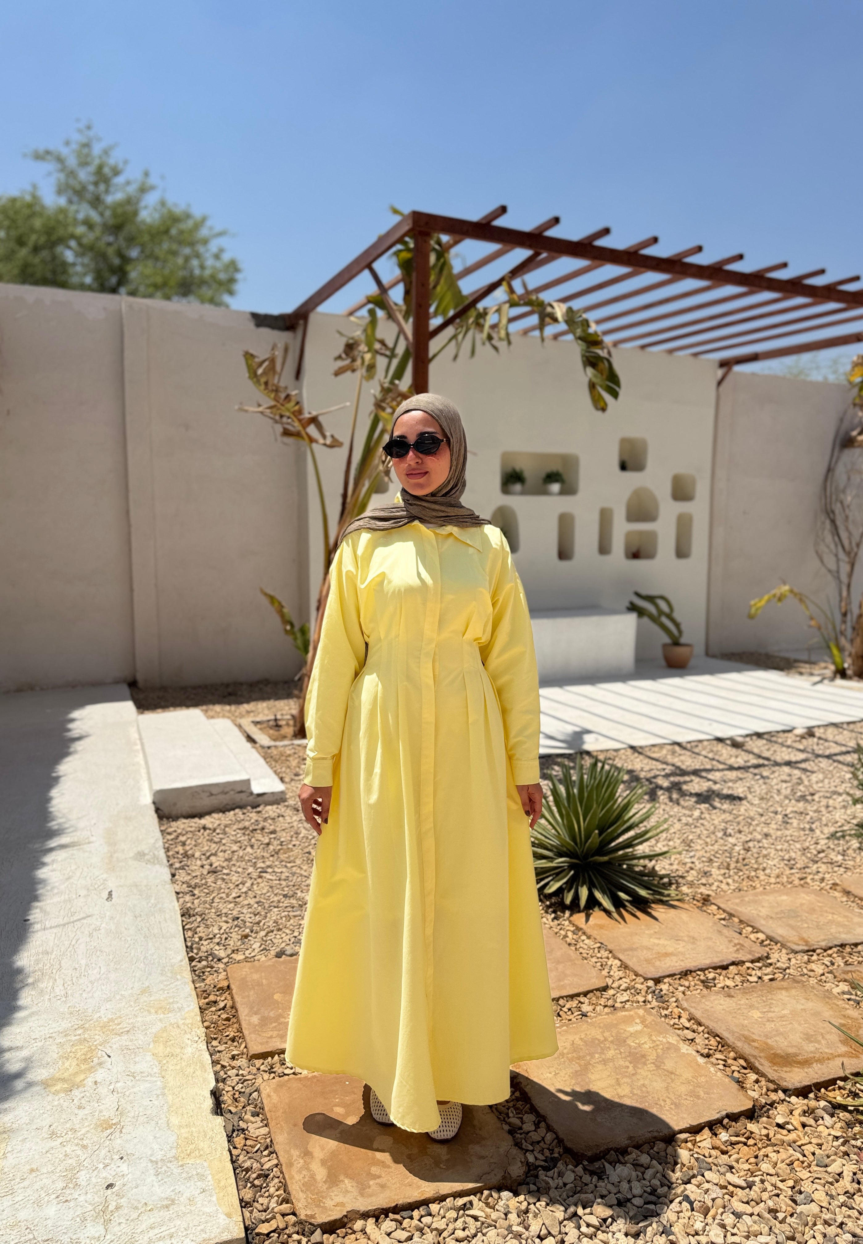 Seamed Waist Dress - yellow