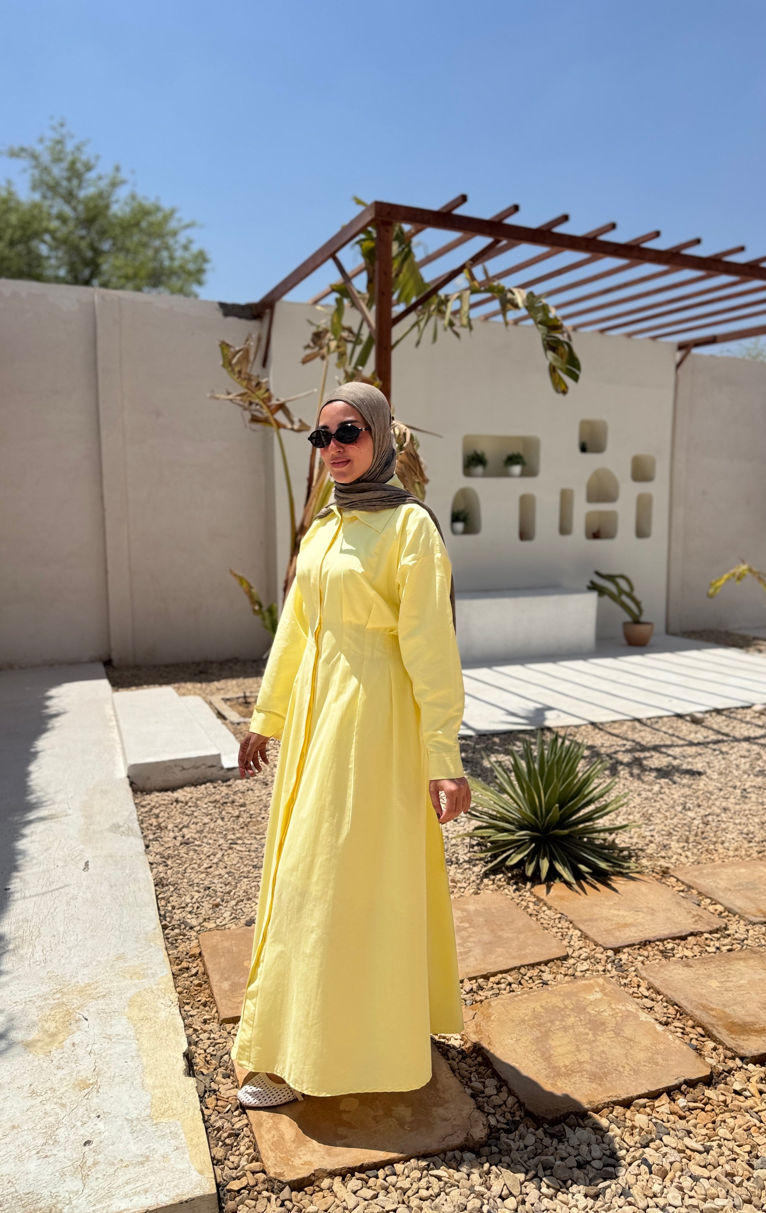 Seamed Waist Dress - yellow