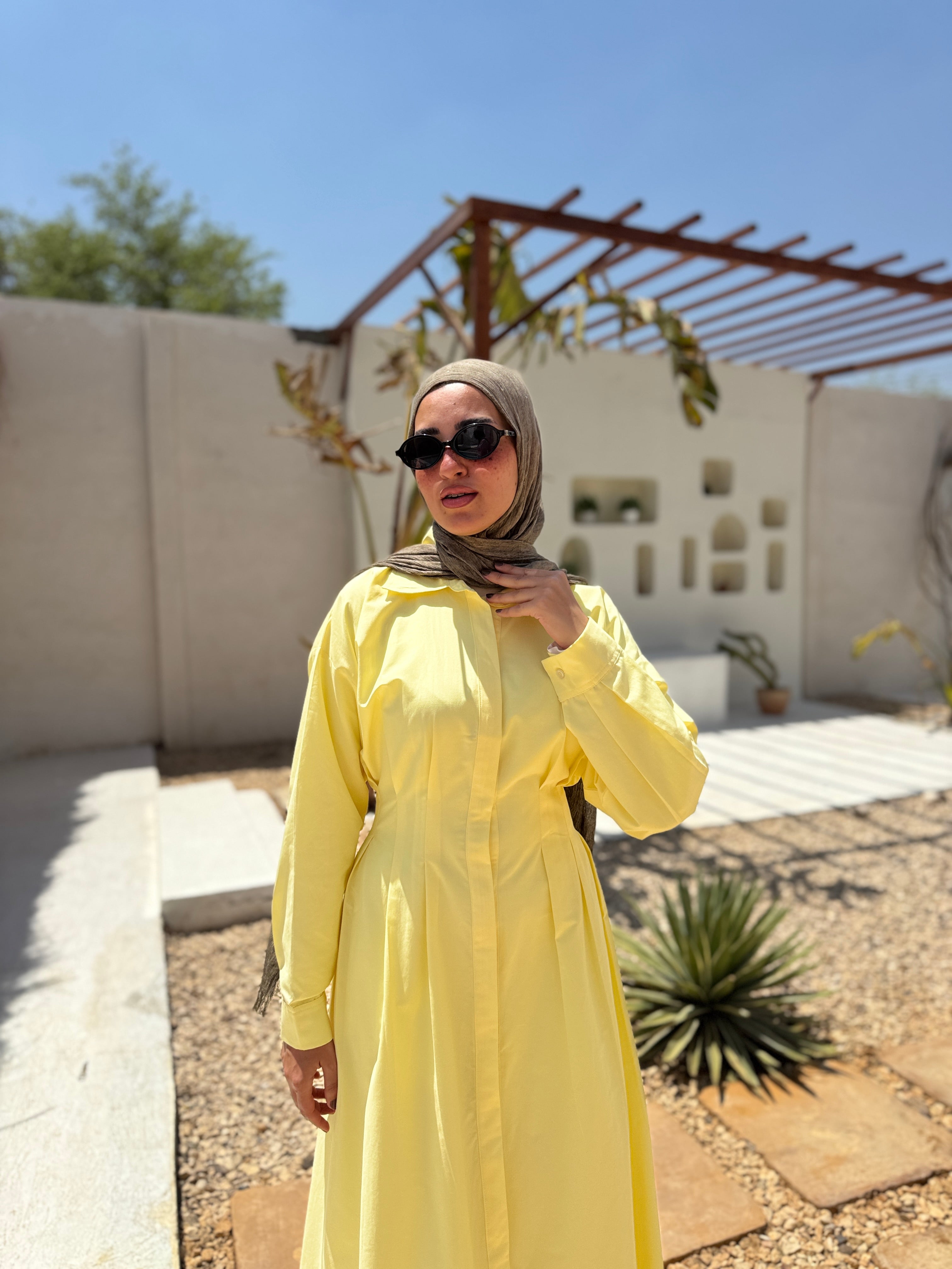 Seamed Waist Dress - yellow