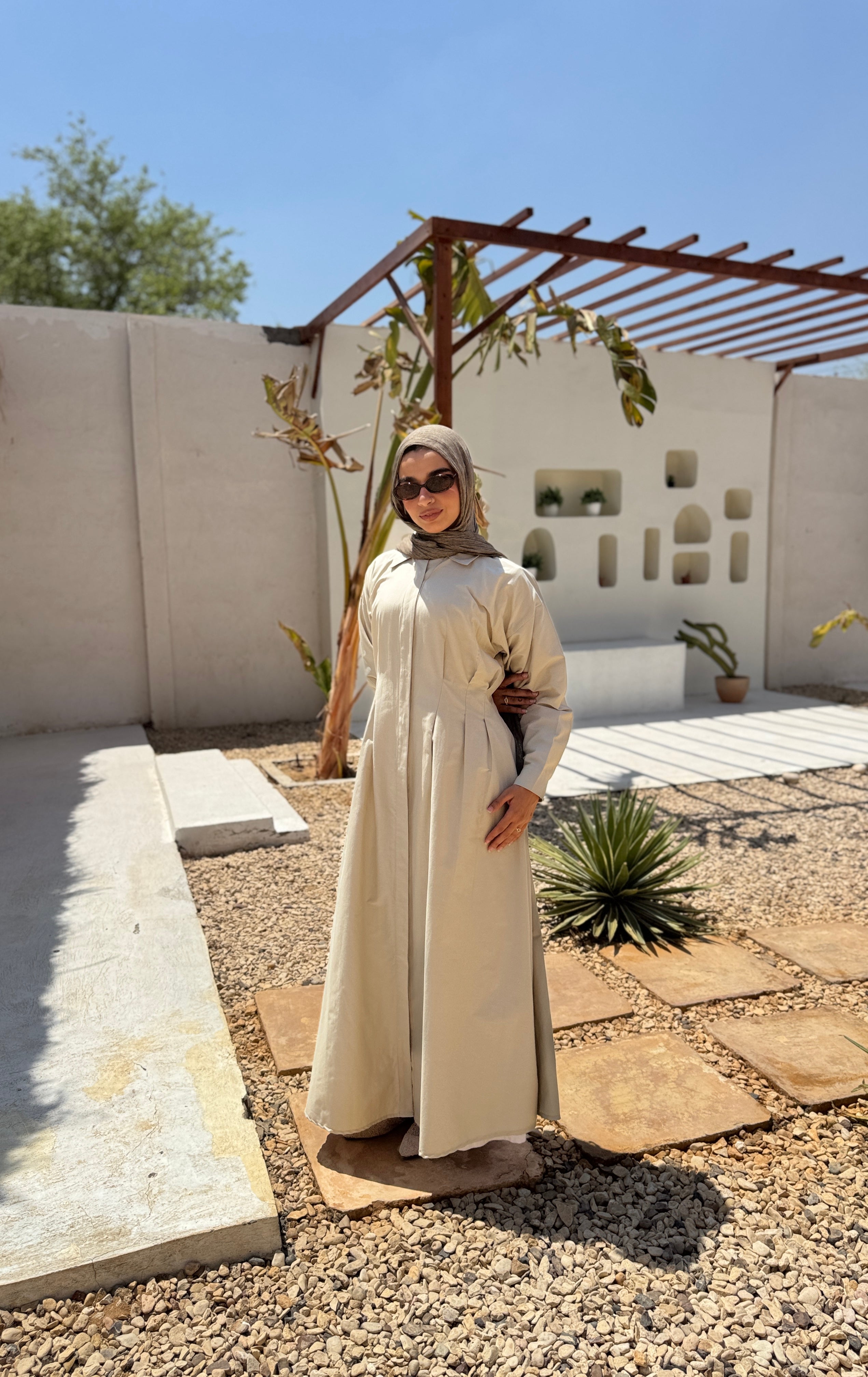 Seamed Waist Dress - beige