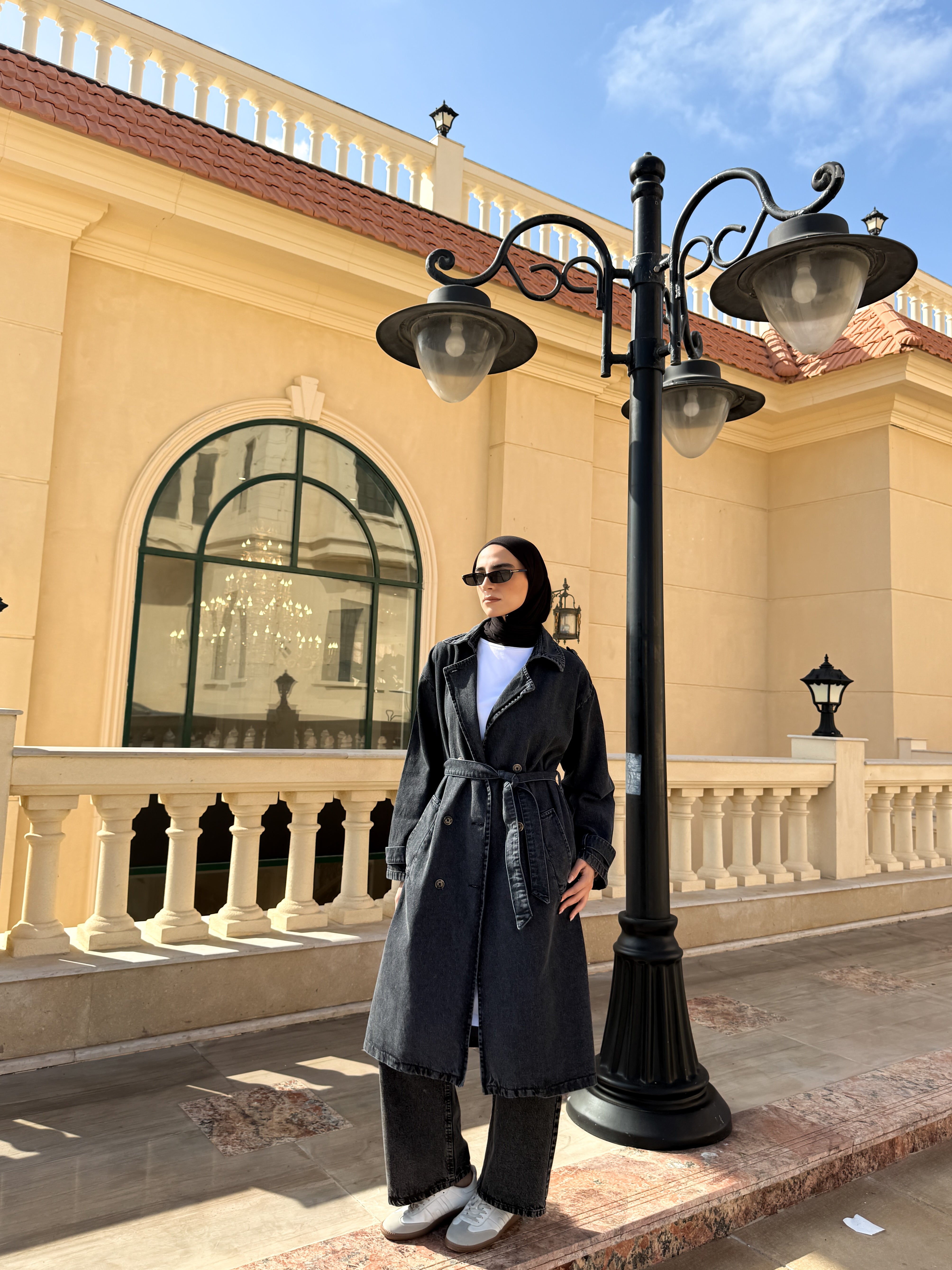 Denim Trench Jacket - Black
