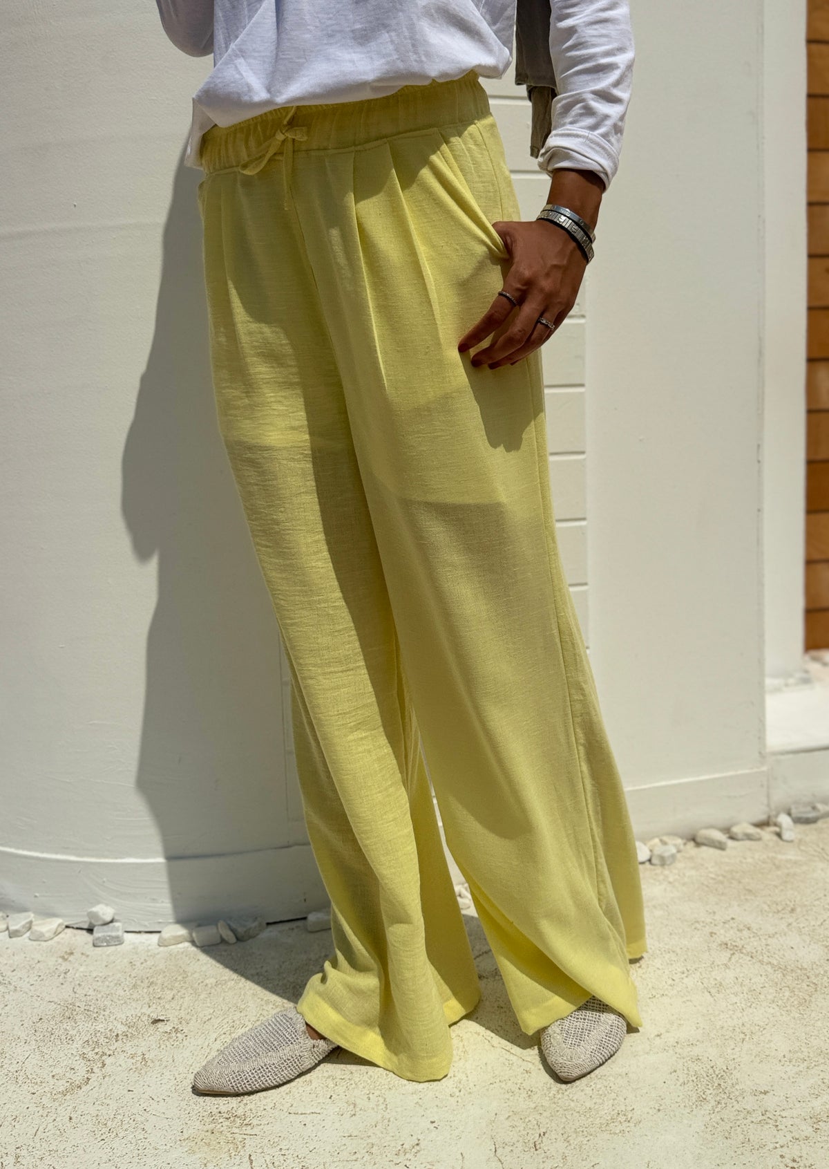 Linen Drawstring Pants -yellow