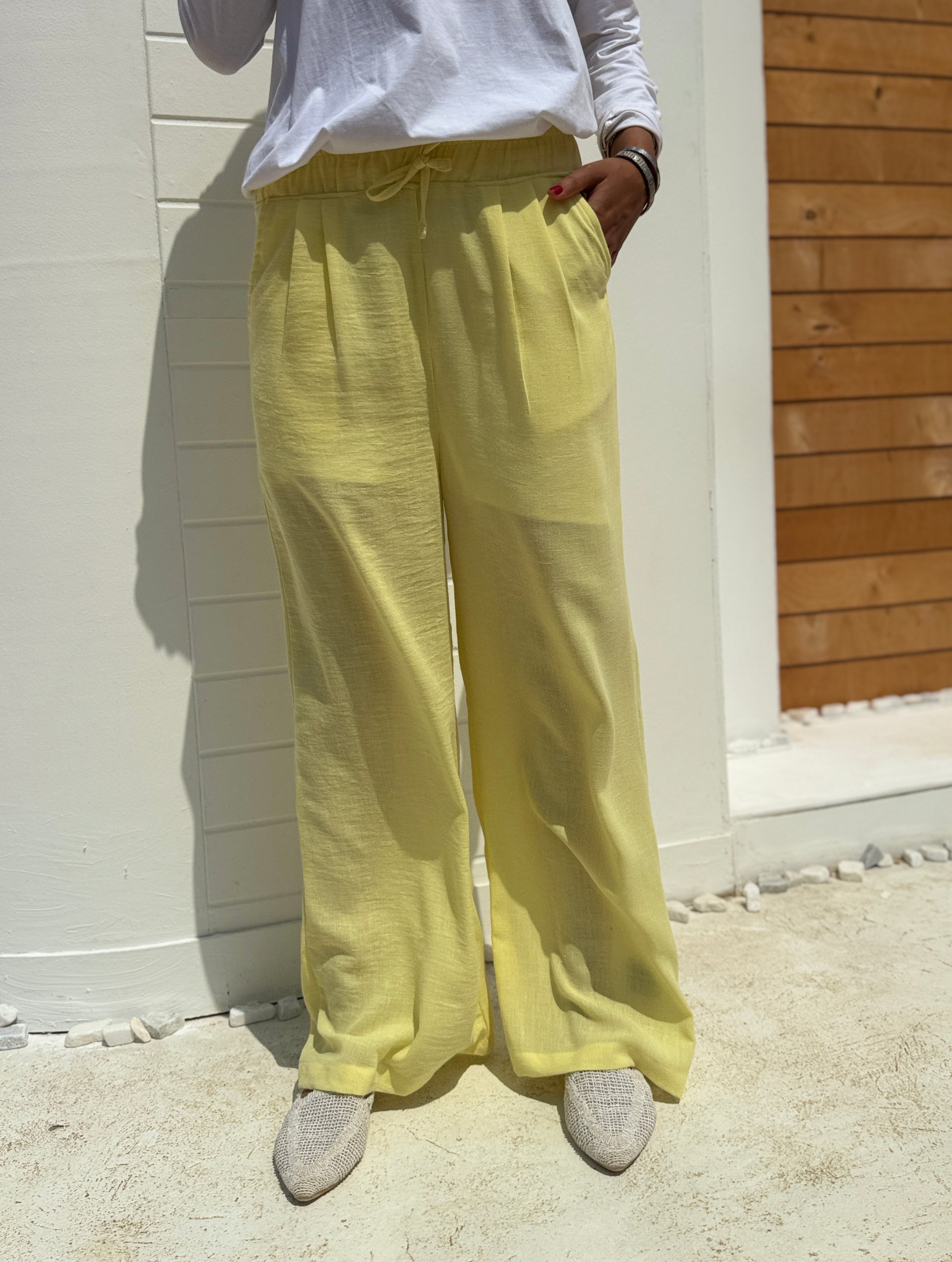 Linen Drawstring Pants -yellow