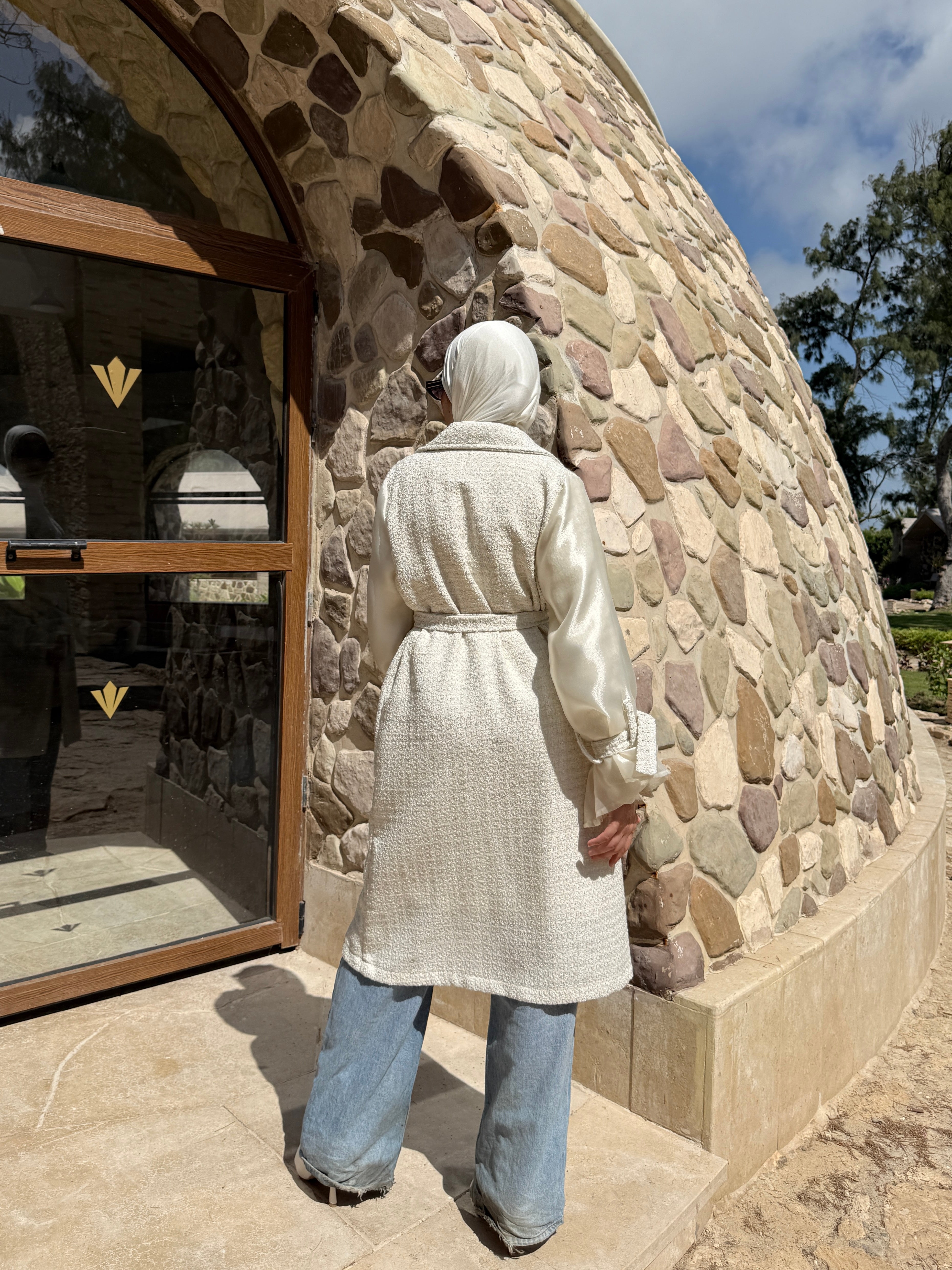 Organza Sleeves Coat - Offwhite
