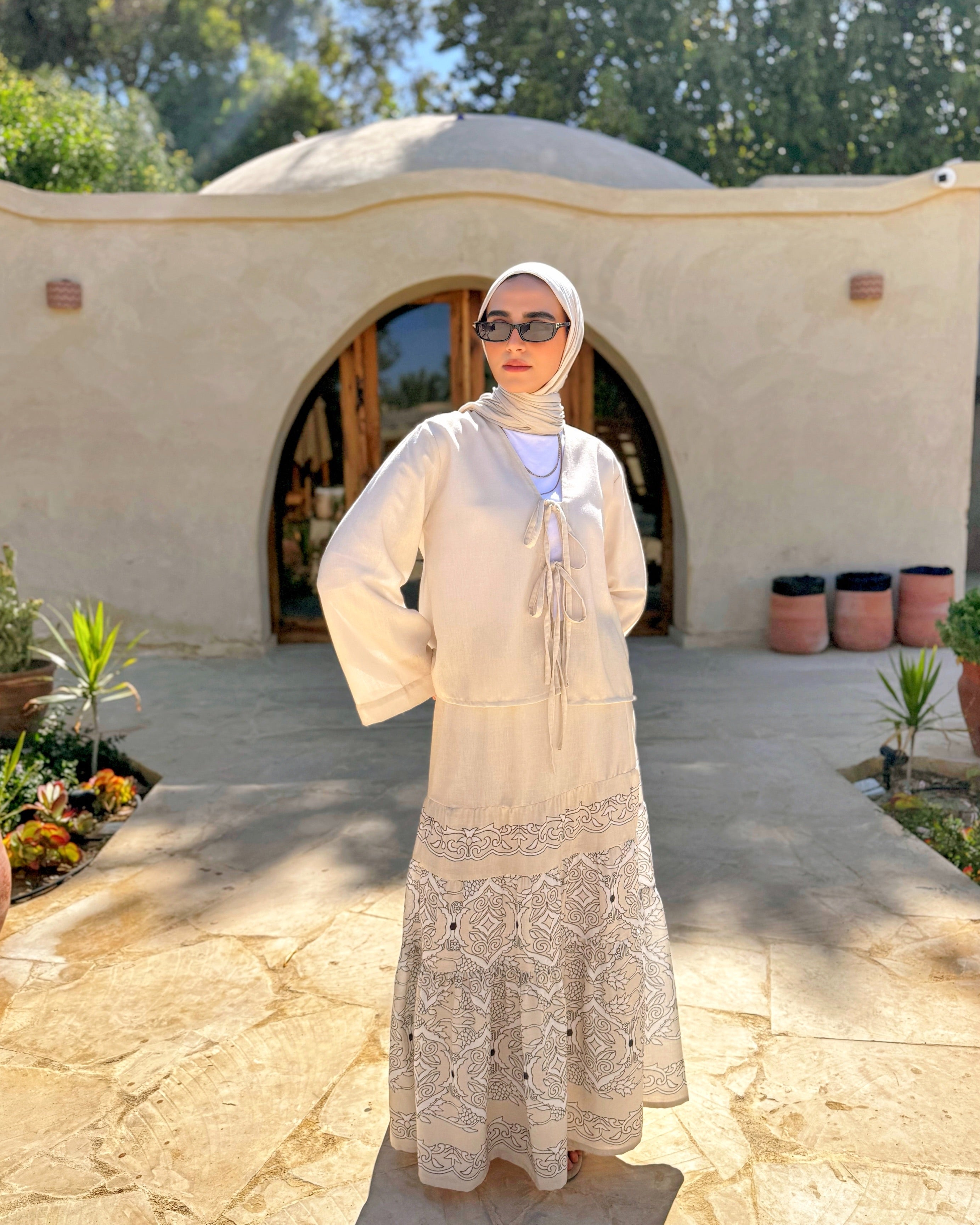 Tiered Linen Skirt - Beige