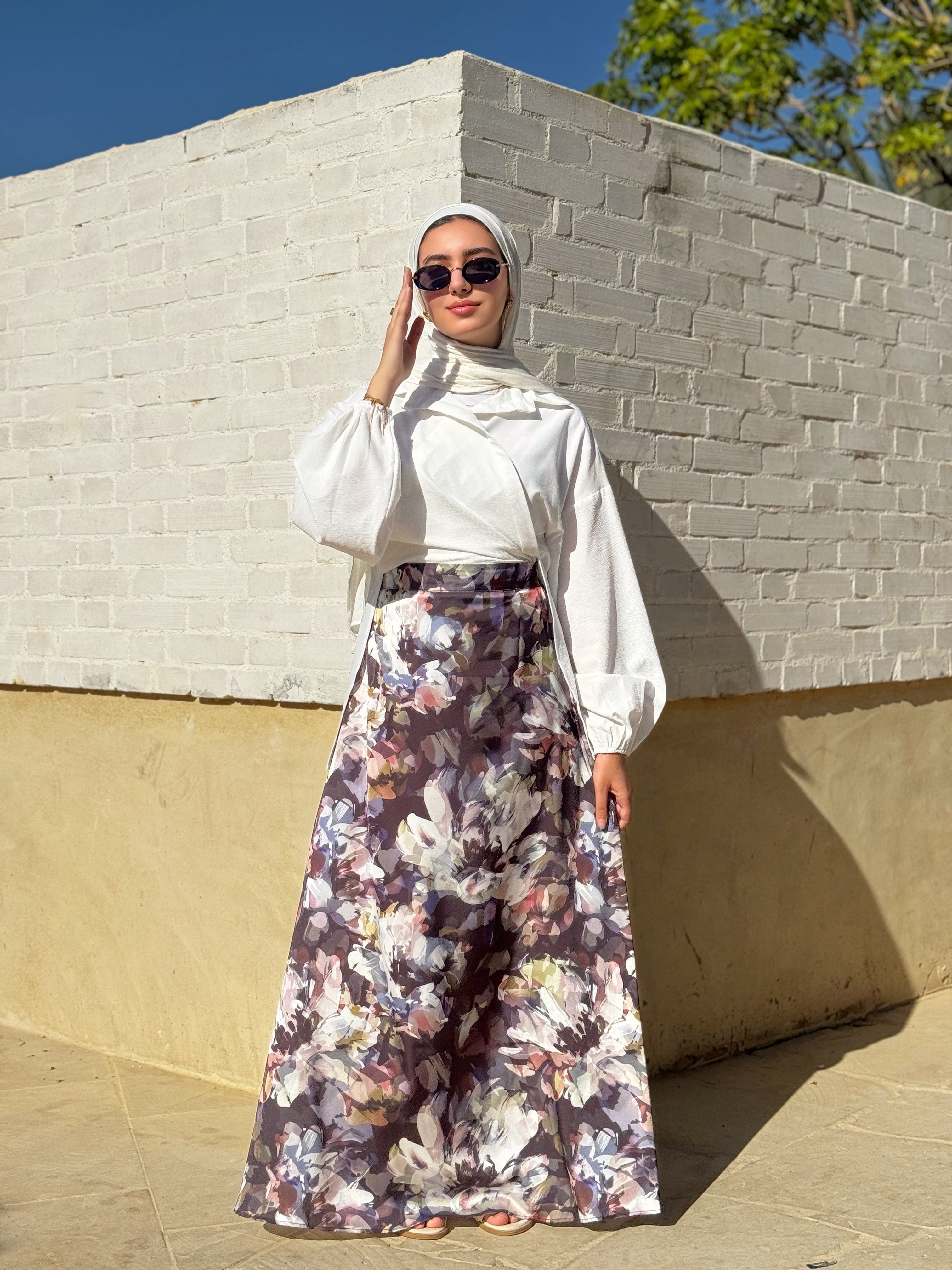Satin Printed Skirt - Floral Black