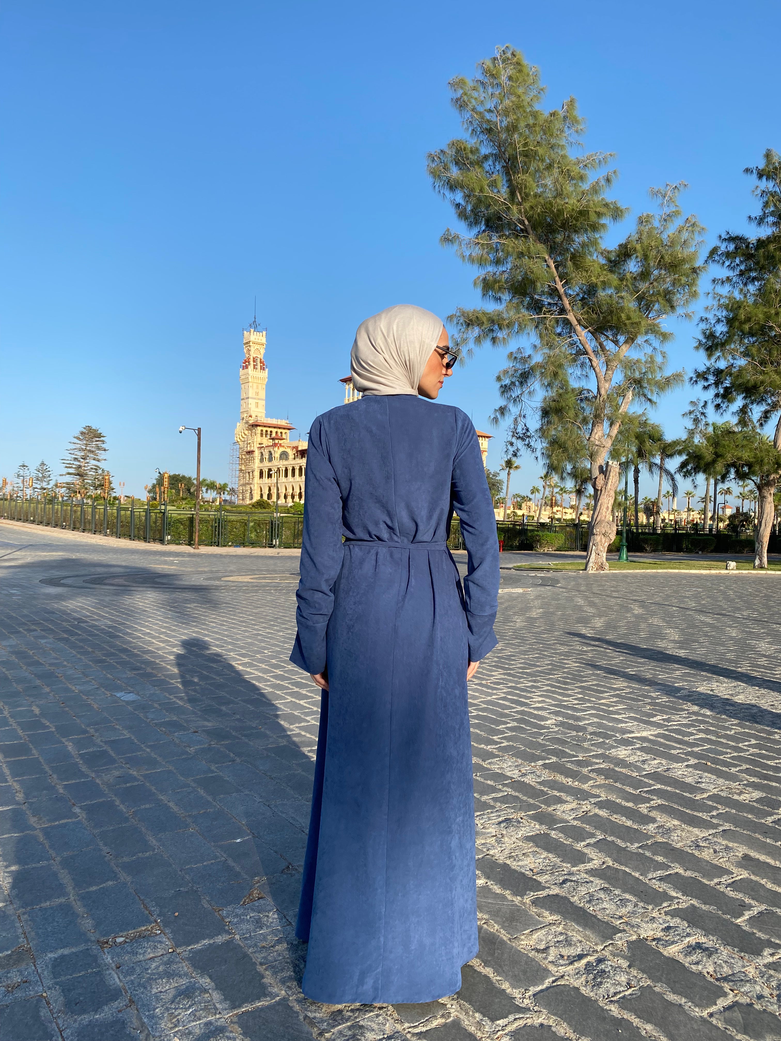 Draped Dress With Scarf - Navy
