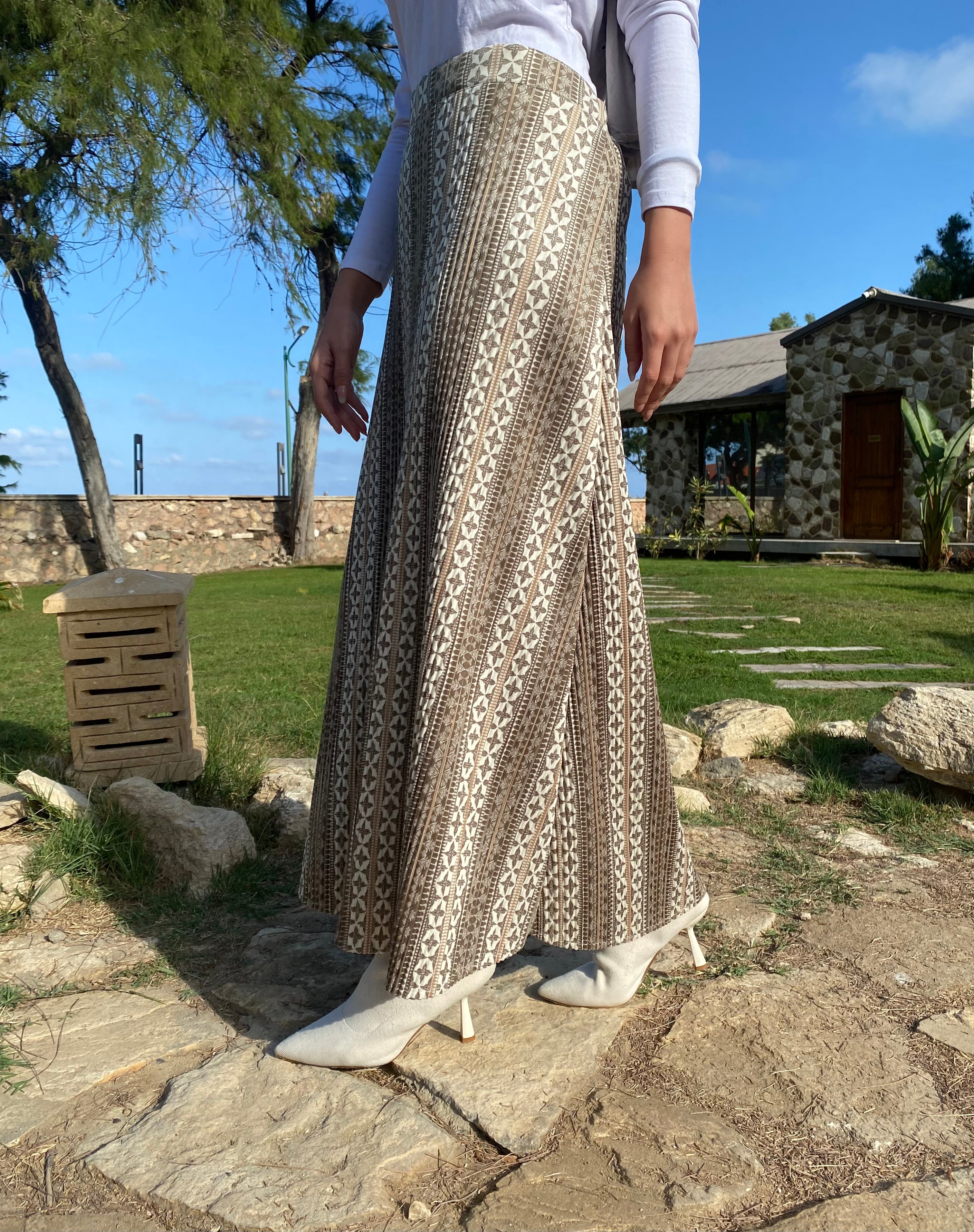 Suede Printed Skirt - Brown