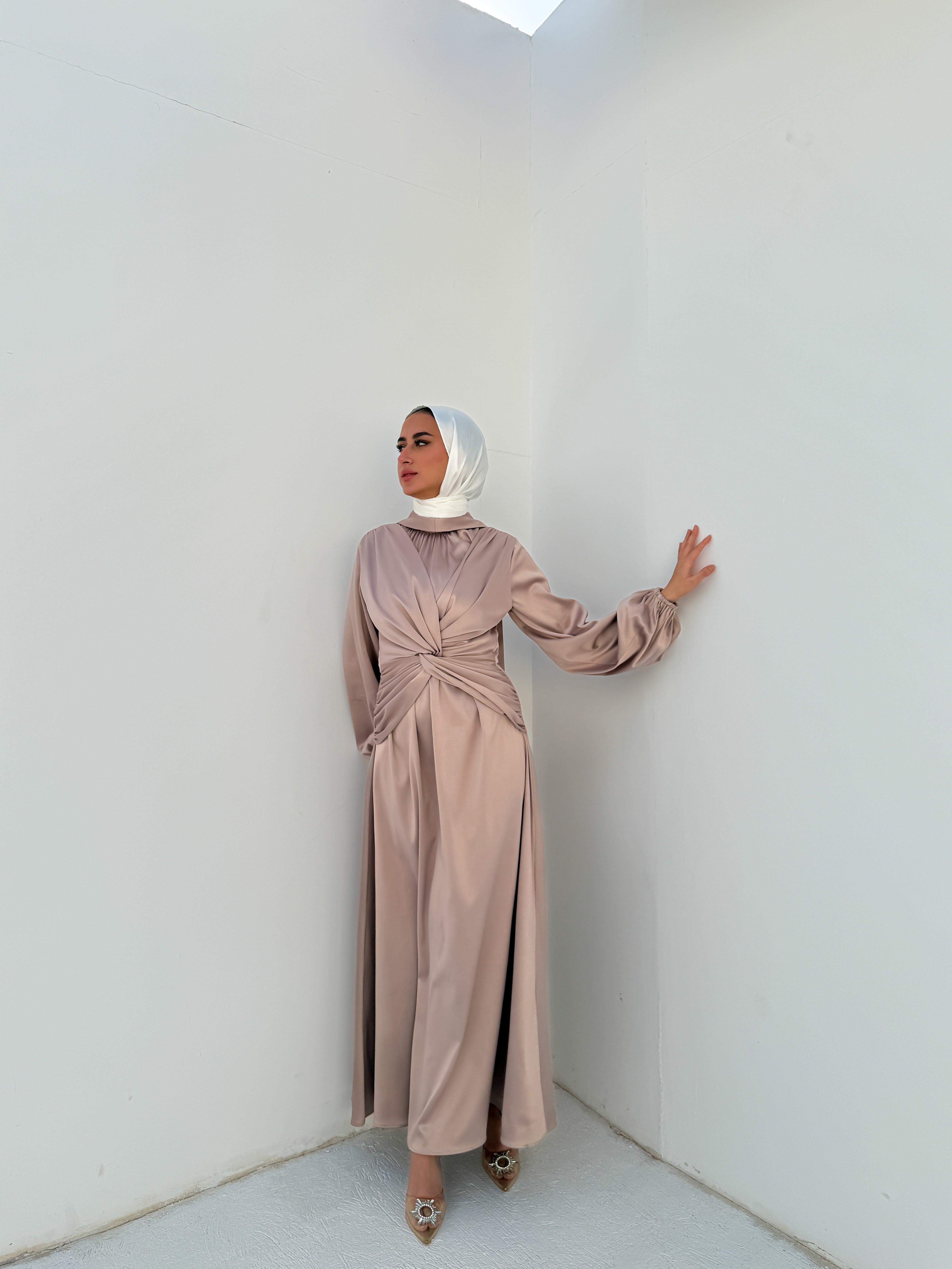 Draped Knot Dress - Beige