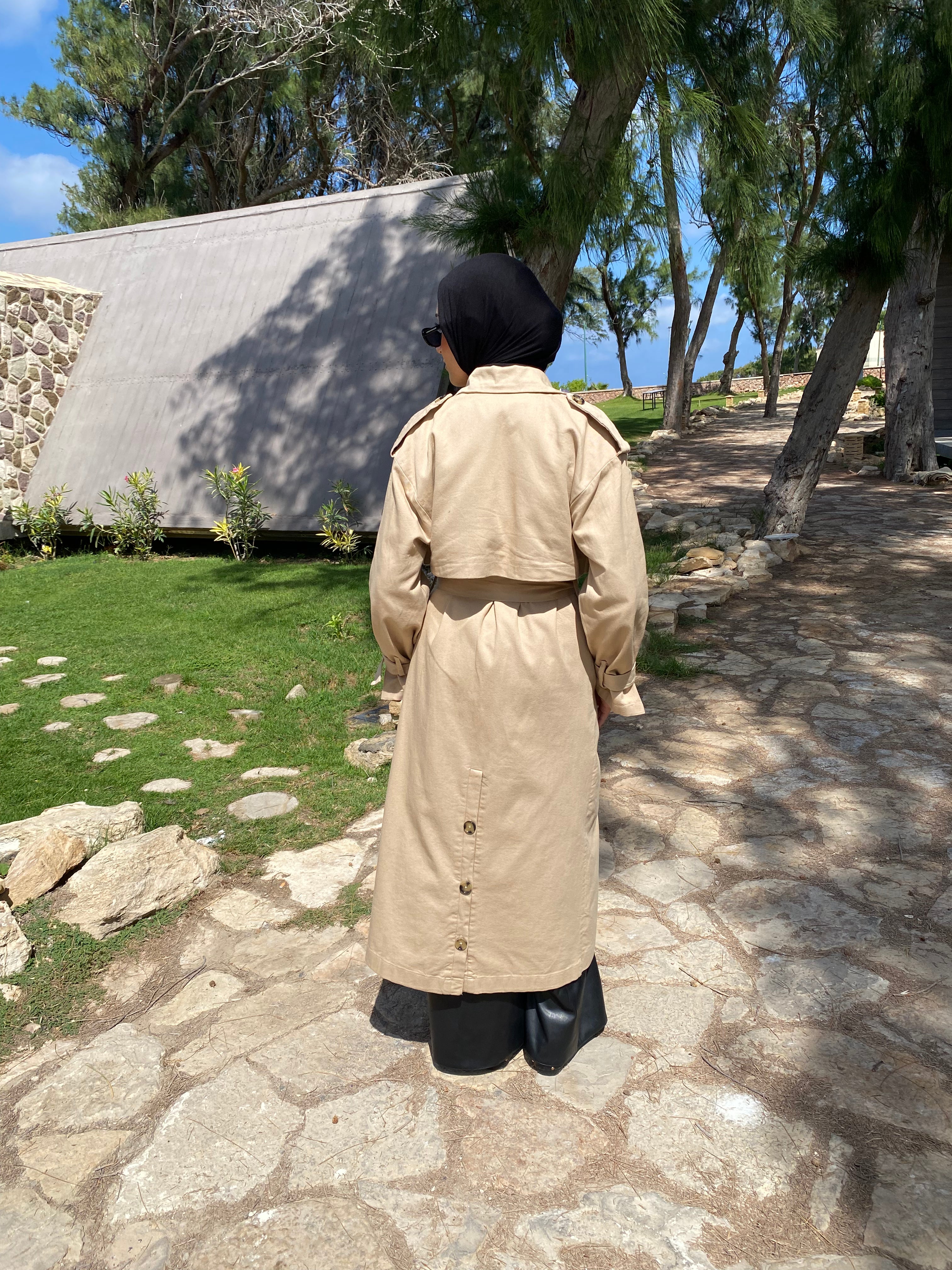 Buttoned Gabardine Coat - Beige