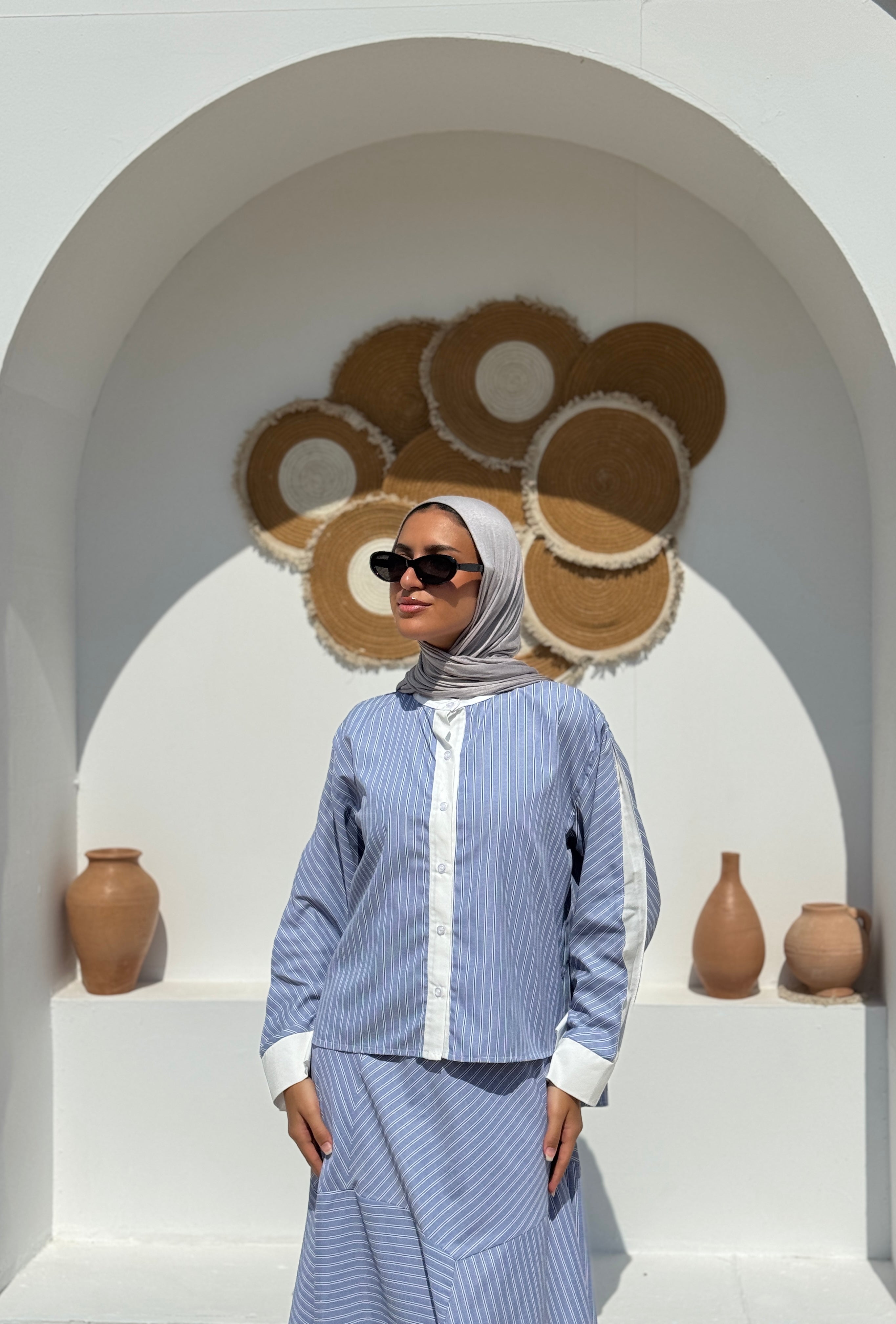 Short Striped Shirt - blue