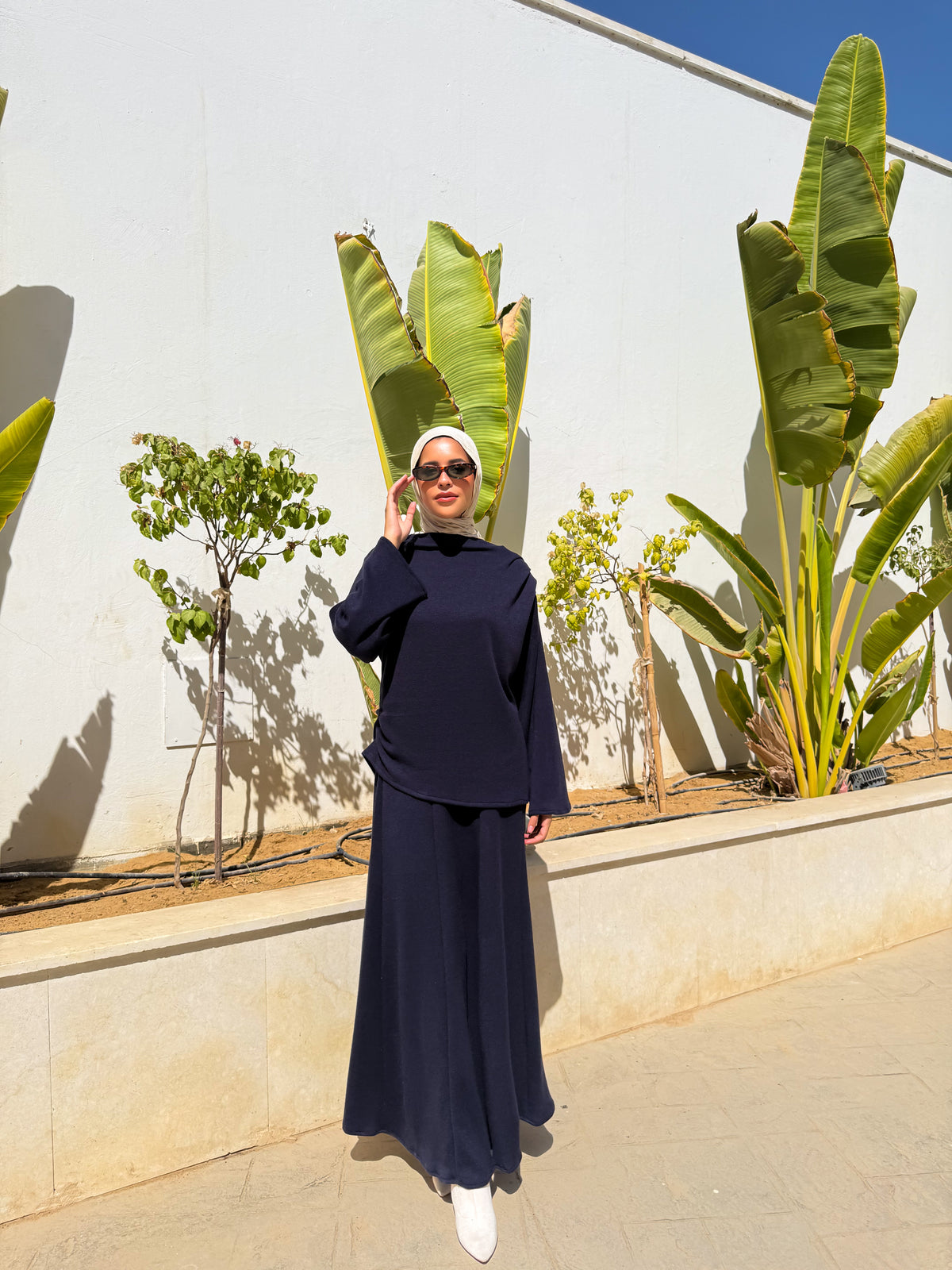 Knitted Panels Skirt - Navy