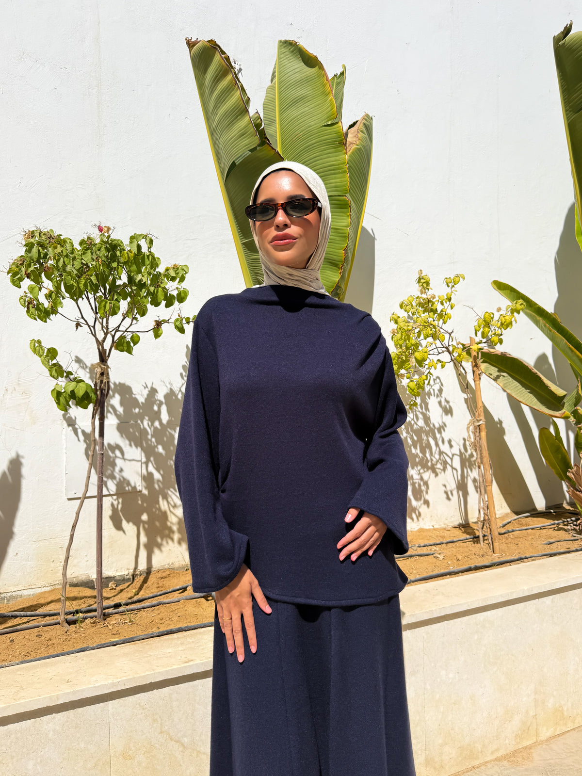 Knitted Asymmetric blouse- Navy