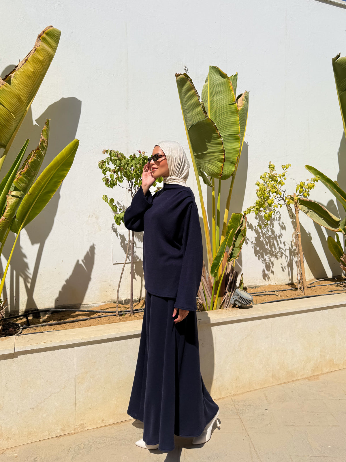 Knitted Panels Skirt - Navy