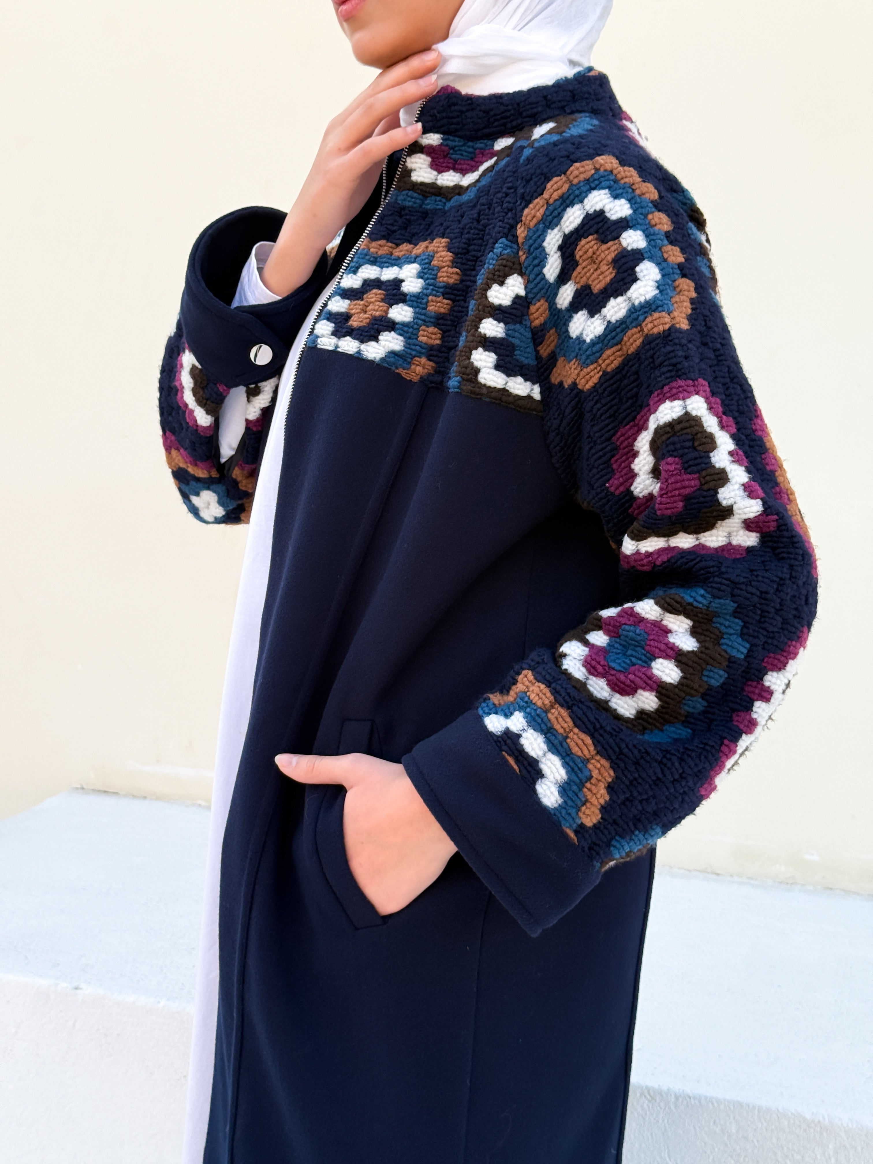 Crochet Panel Jacket - Dark Blue