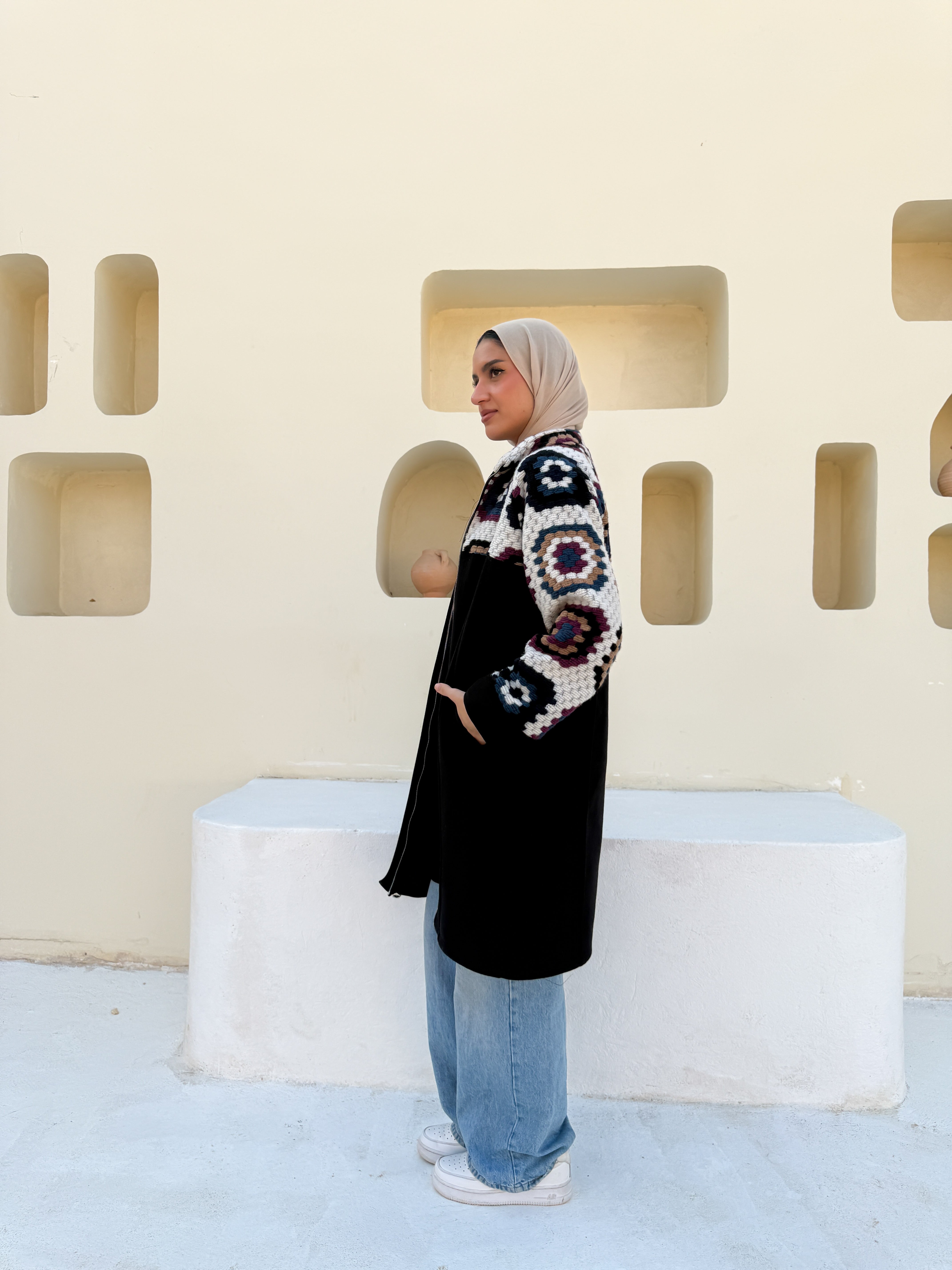 Crochet Panel Jacket - Black