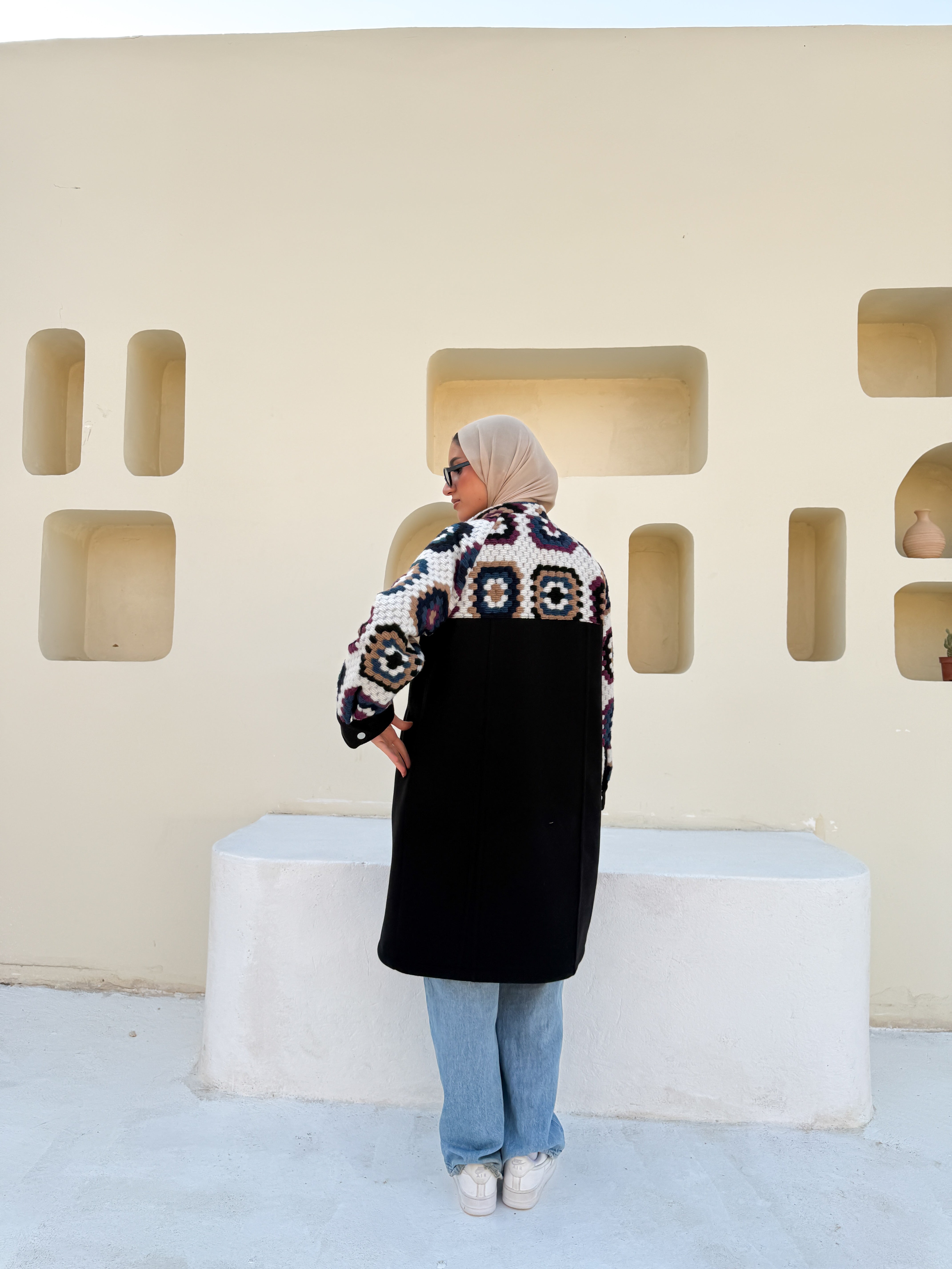 Crochet Panel Jacket - Black