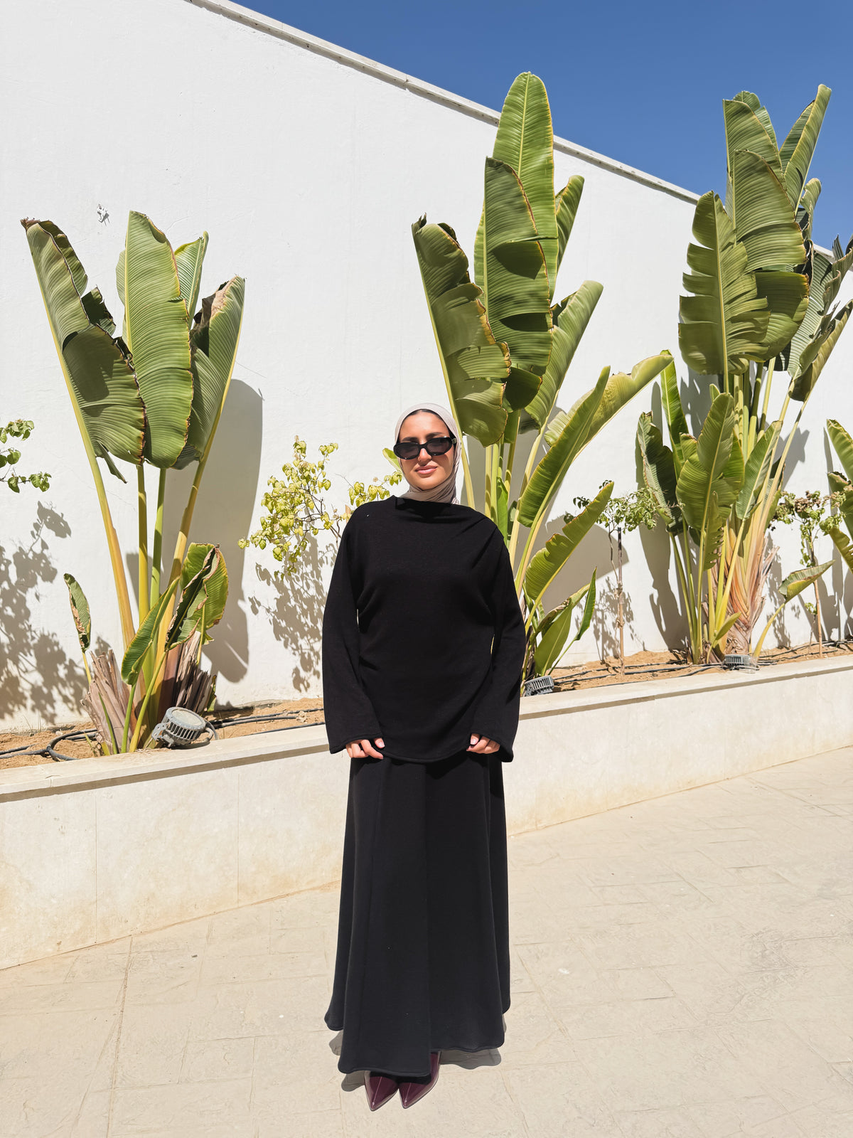 Knitted Panels Skirt -Black