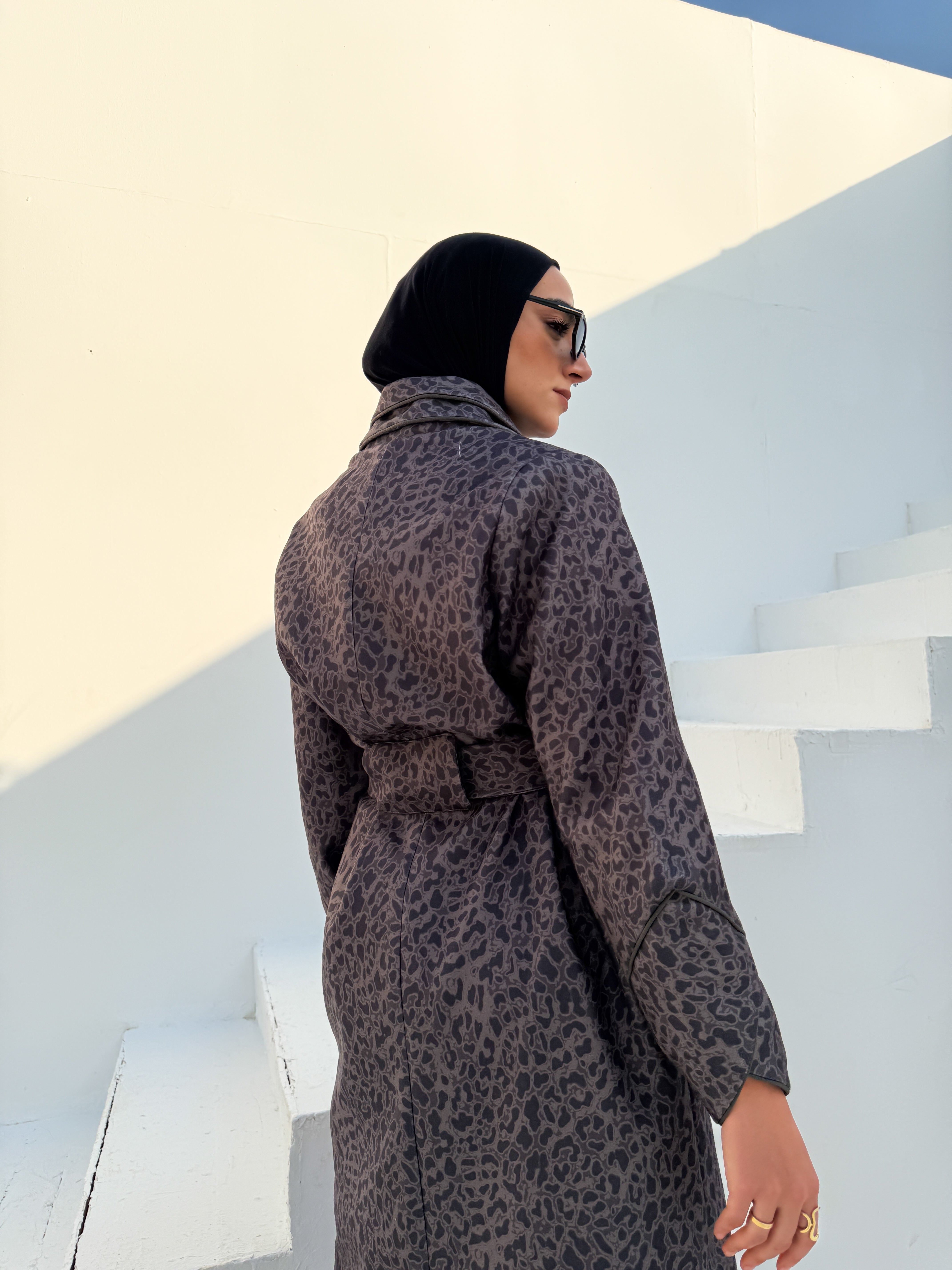 Printed Felt Coat - Black