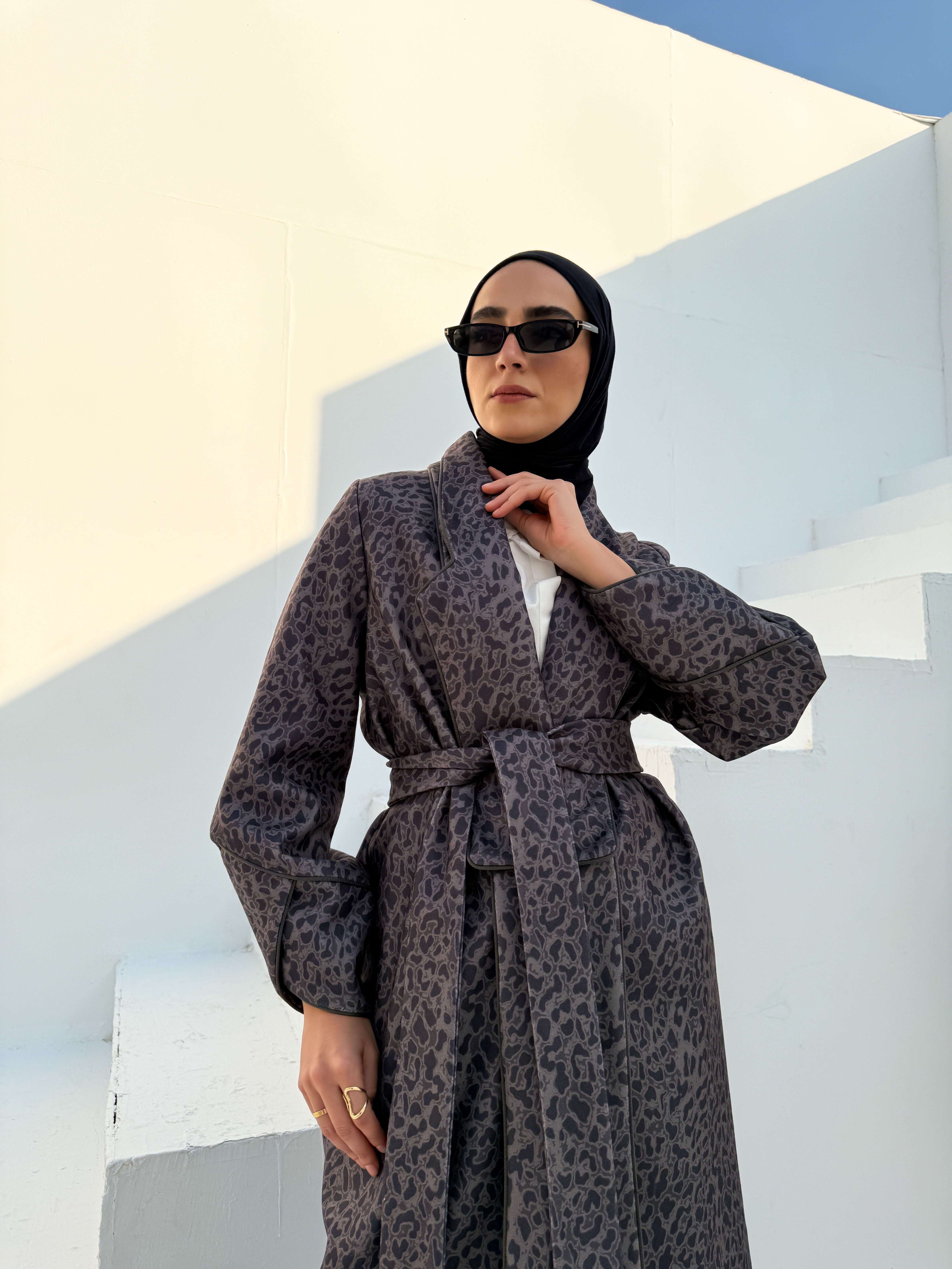 Printed Felt Coat - Black