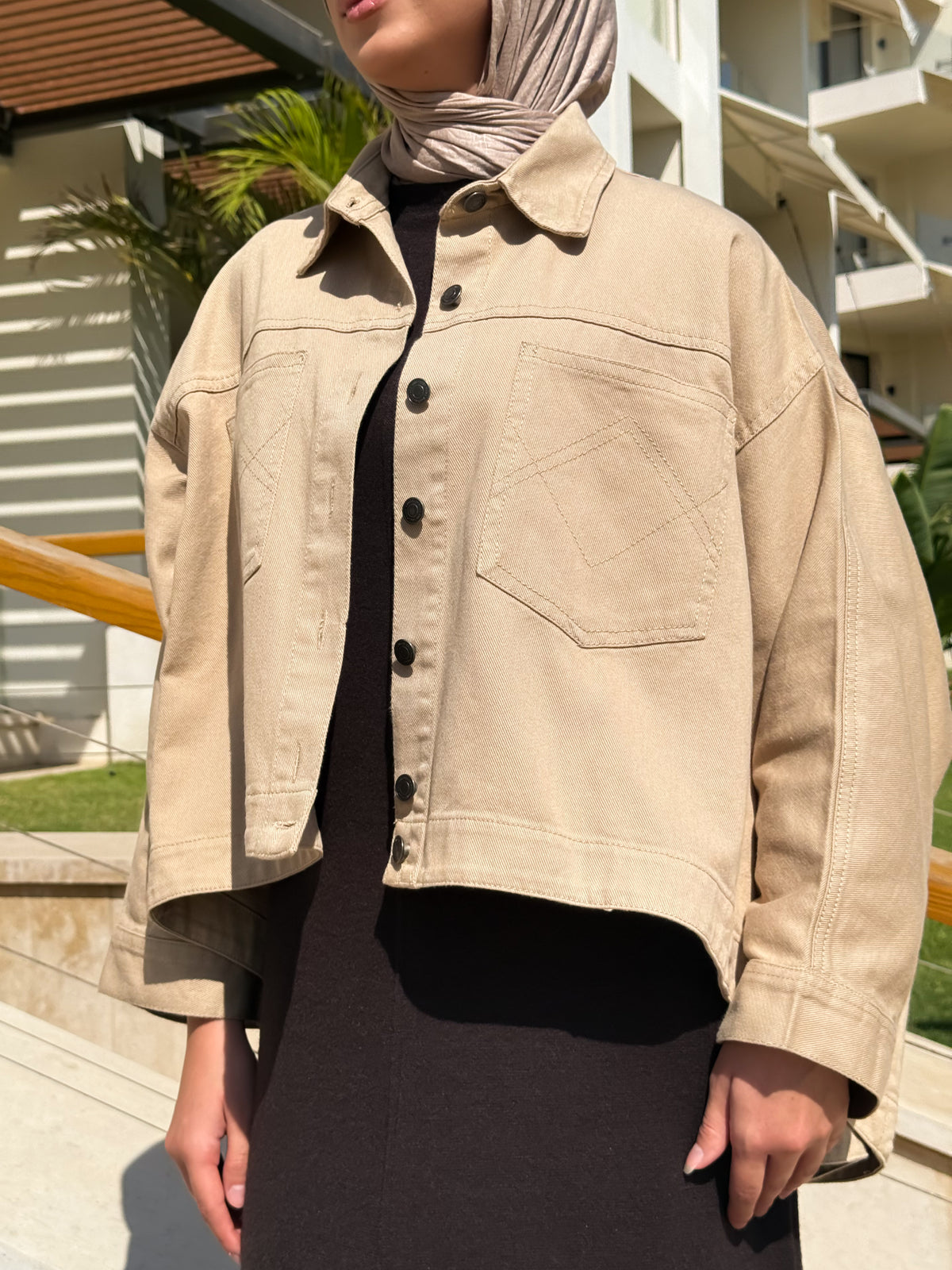 Batwing Gabardine Jacket - Beige