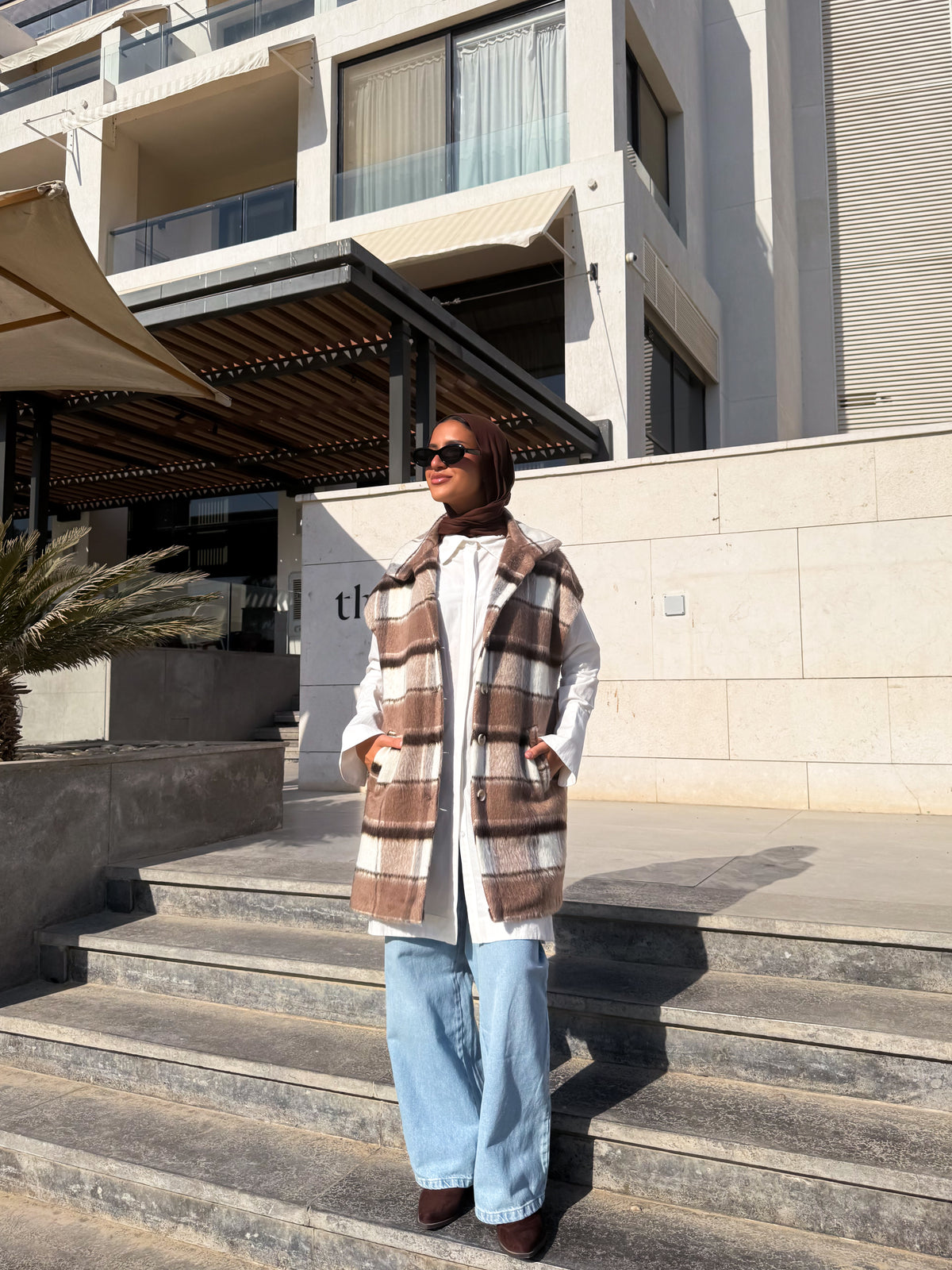 Checked Vest - Beige