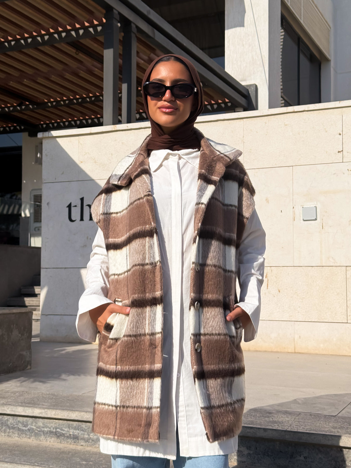 Checked Vest - Beige