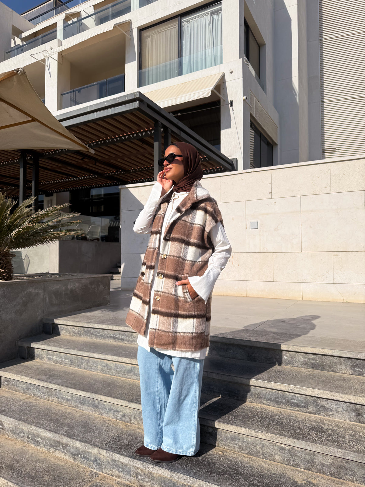 Checked Vest - Beige