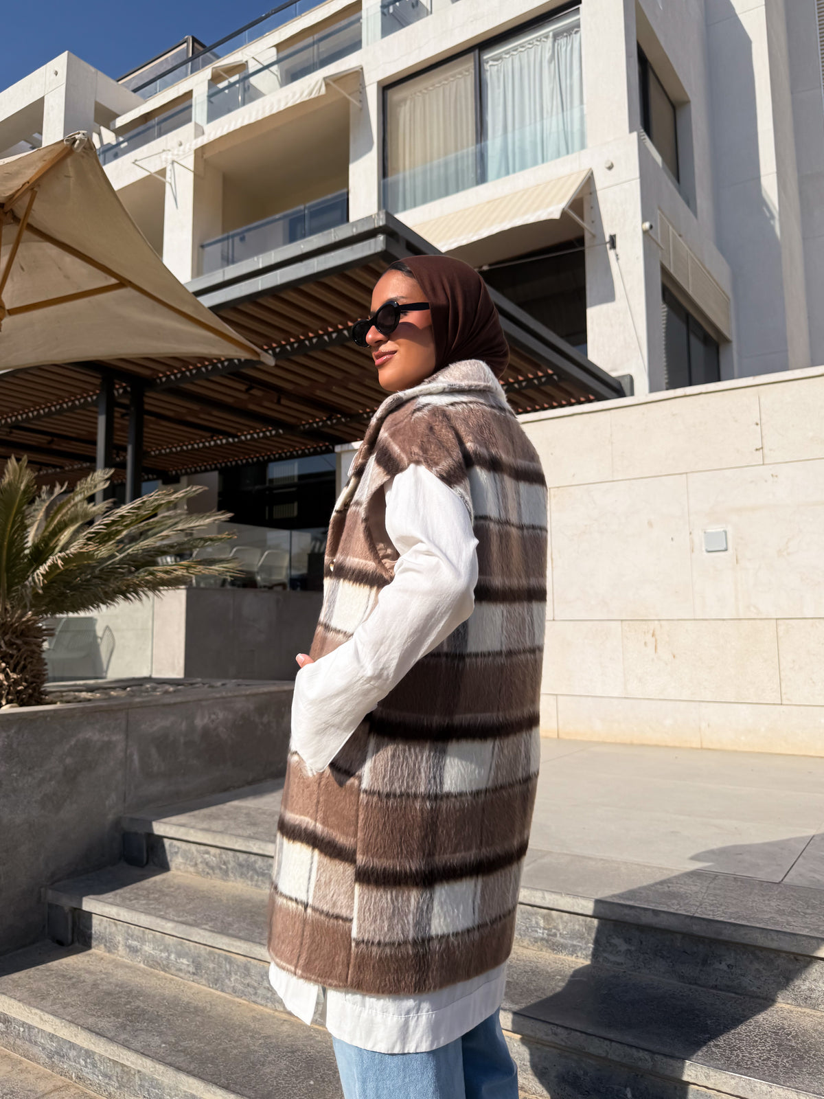 Checked Vest - Beige