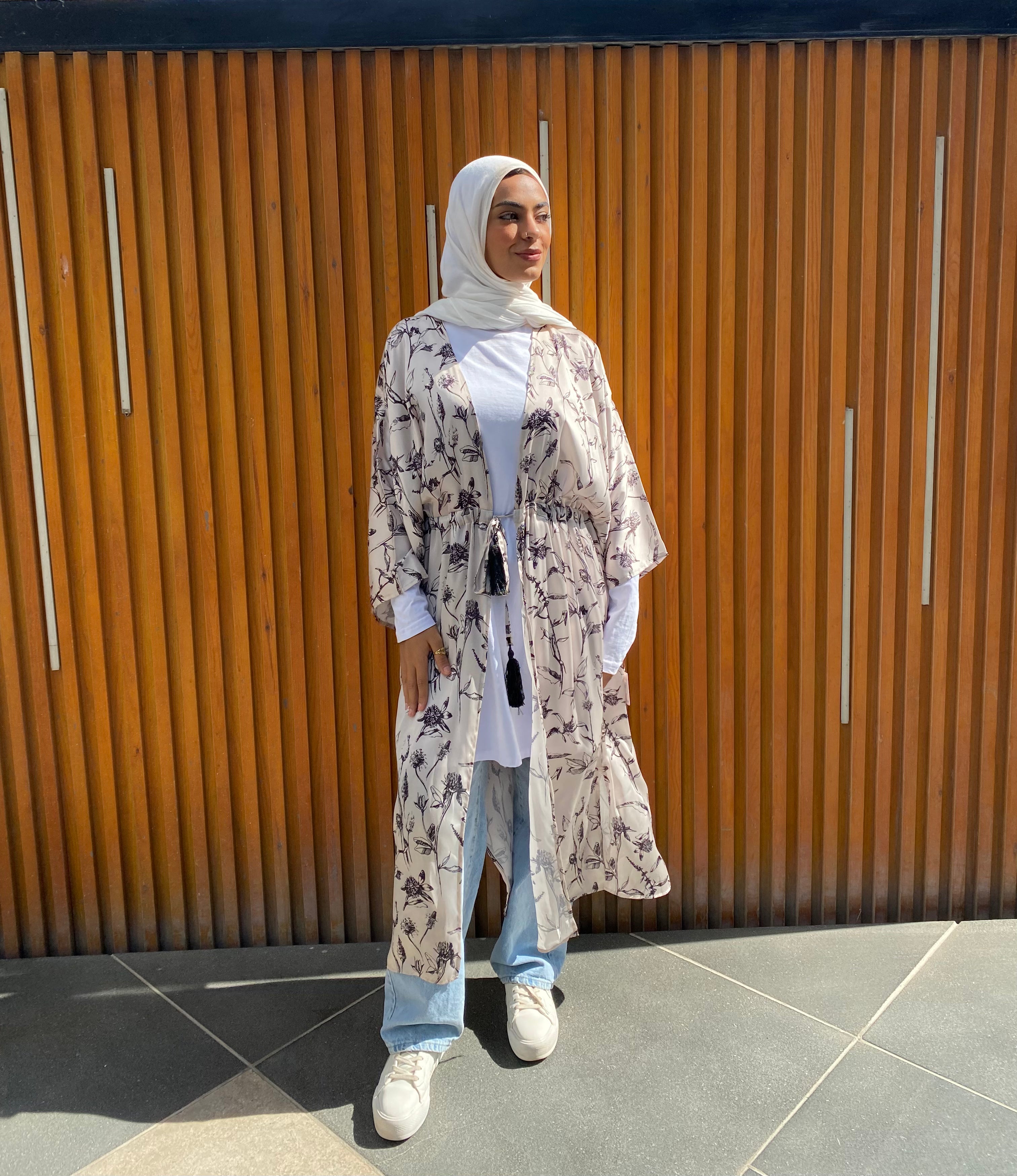 Kimono With DrawString - Floral Offwhite