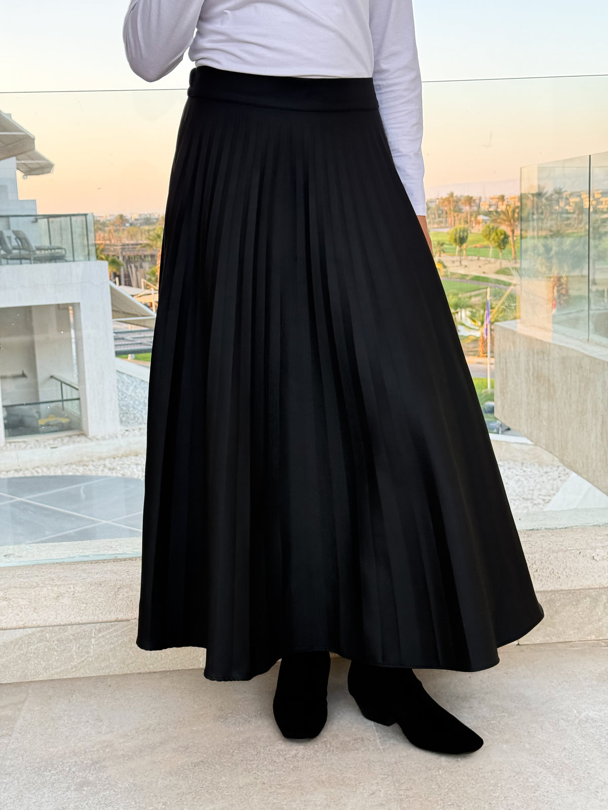 Pleated Leather Skirt-Black