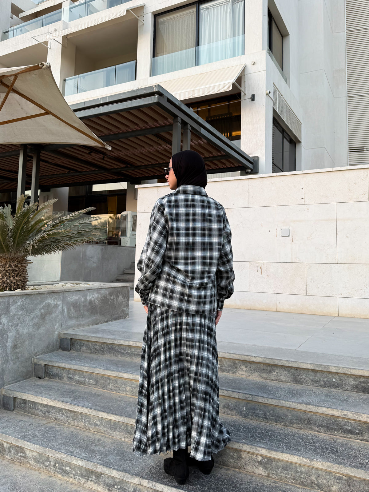 Overlap Checked Blouse - Black
