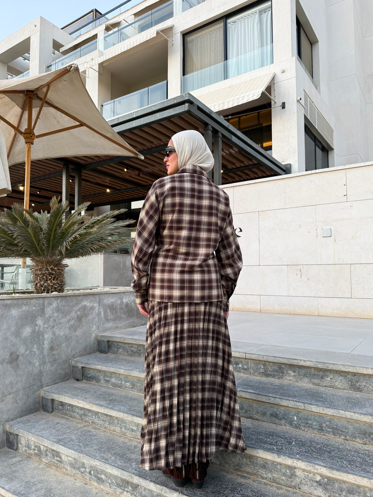 Overlap Checked Blouse - Brown
