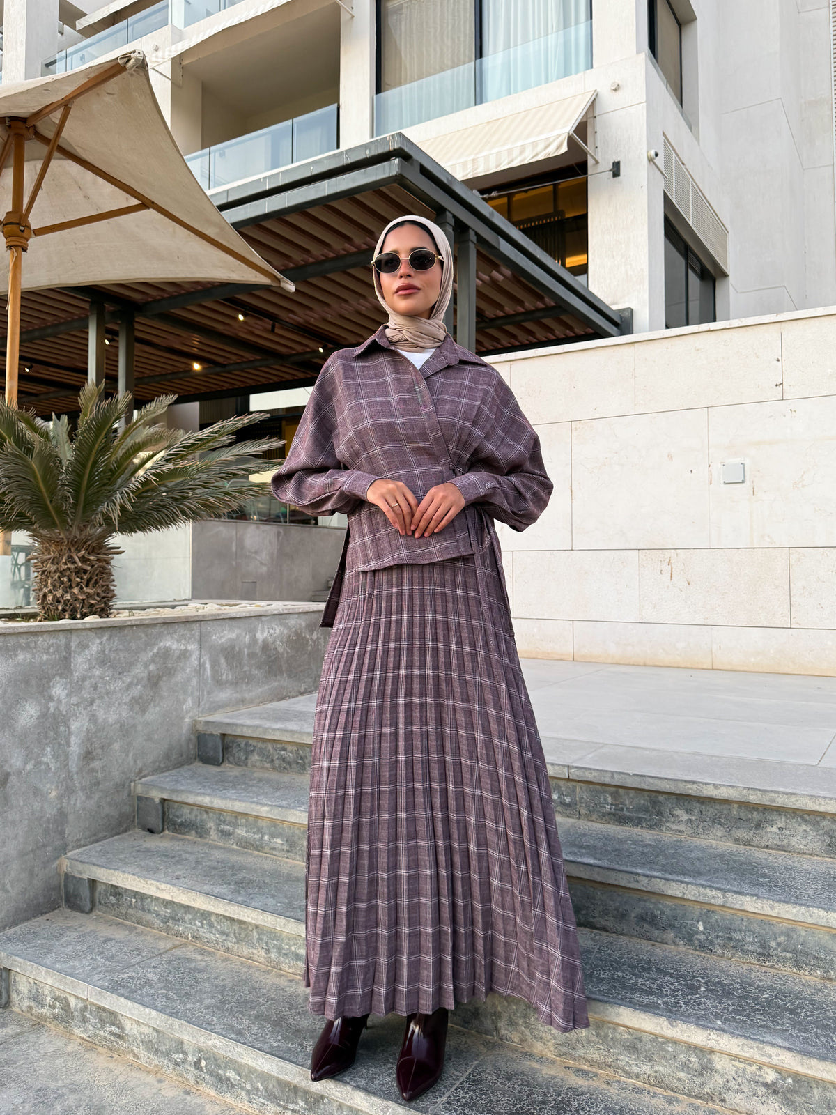 Overlap Checked Blouse - Purple
