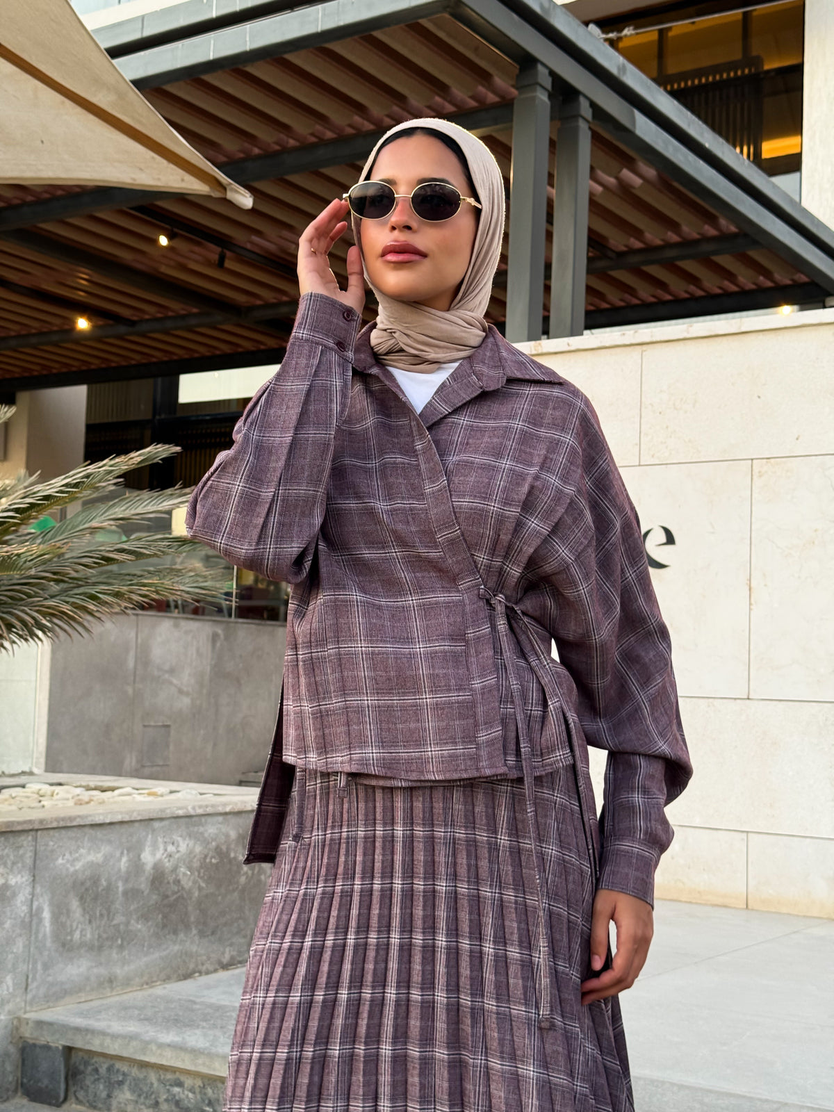 Overlap Checked Blouse - Purple