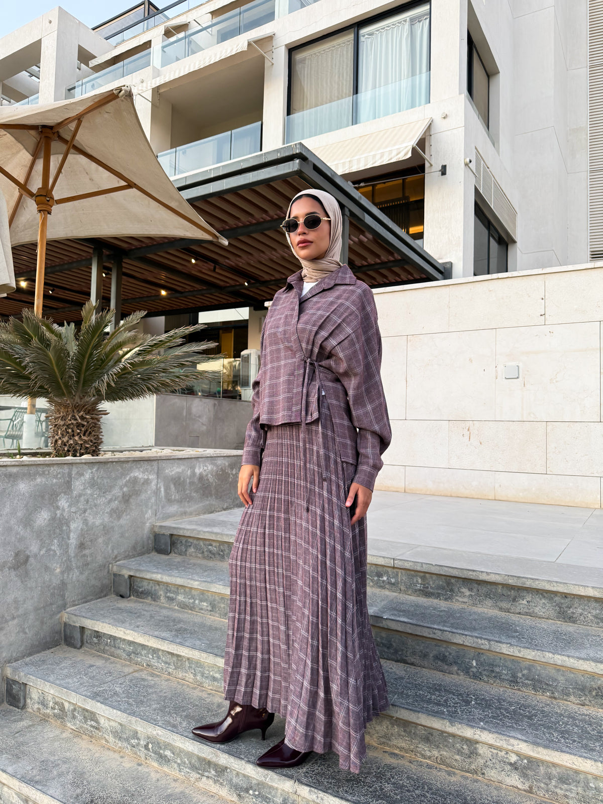 Overlap Checked Blouse - Purple