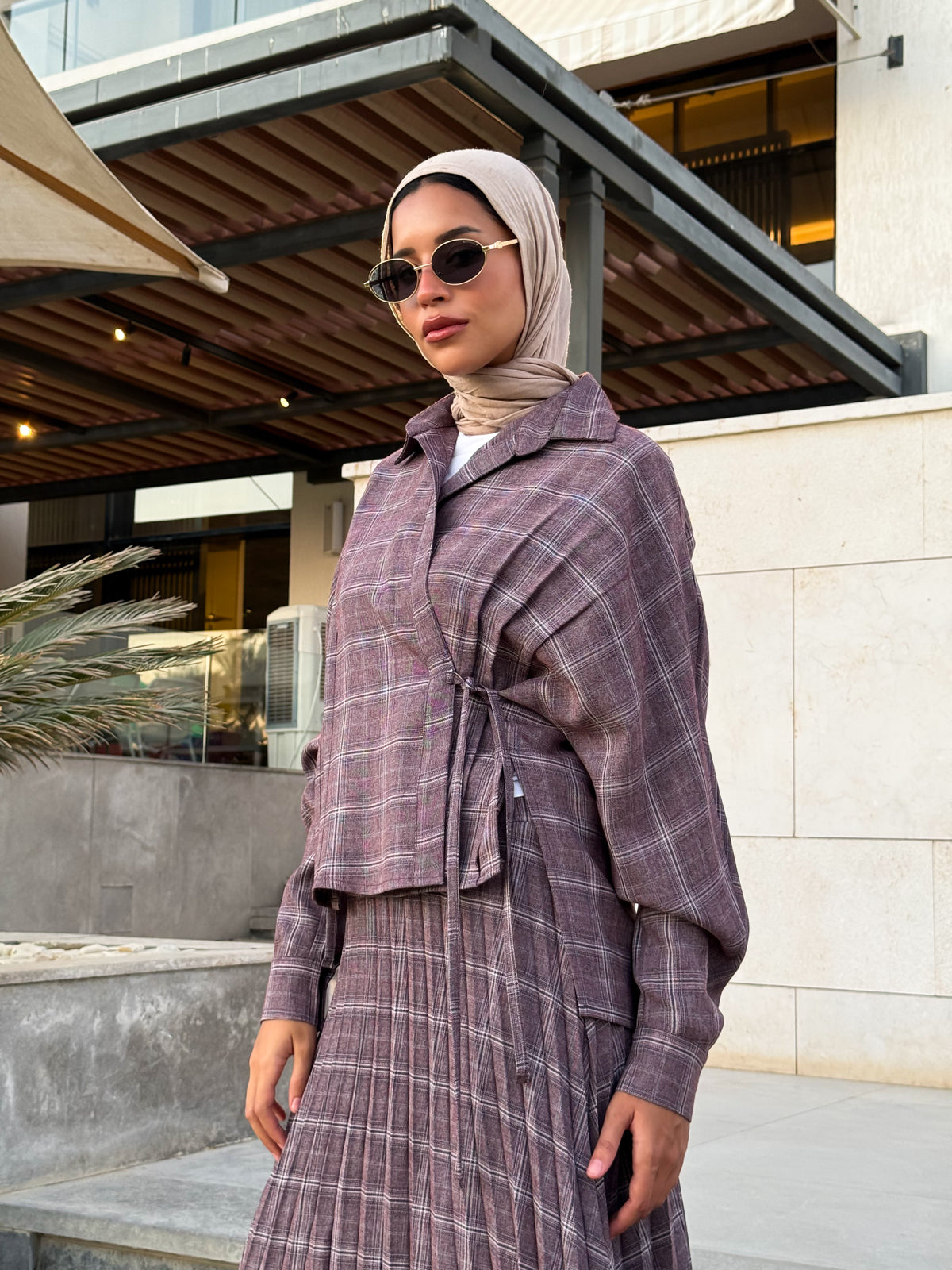 Overlap Checked Blouse - Purple