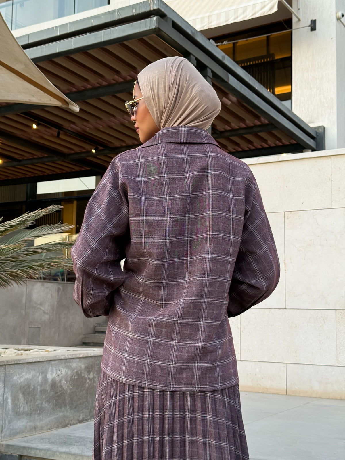 Overlap Checked Blouse - Purple