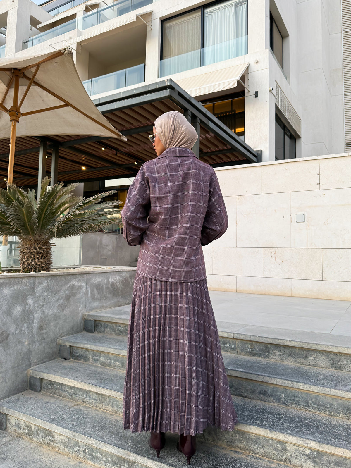 Pleated Checked Skirt - Purple