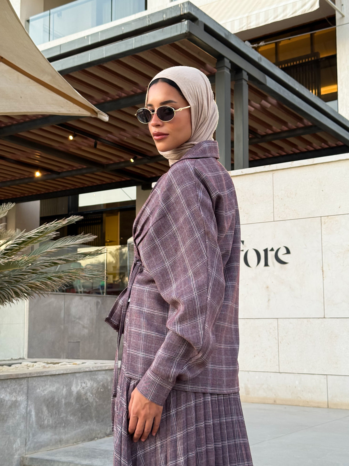 Overlap Checked Blouse - Purple
