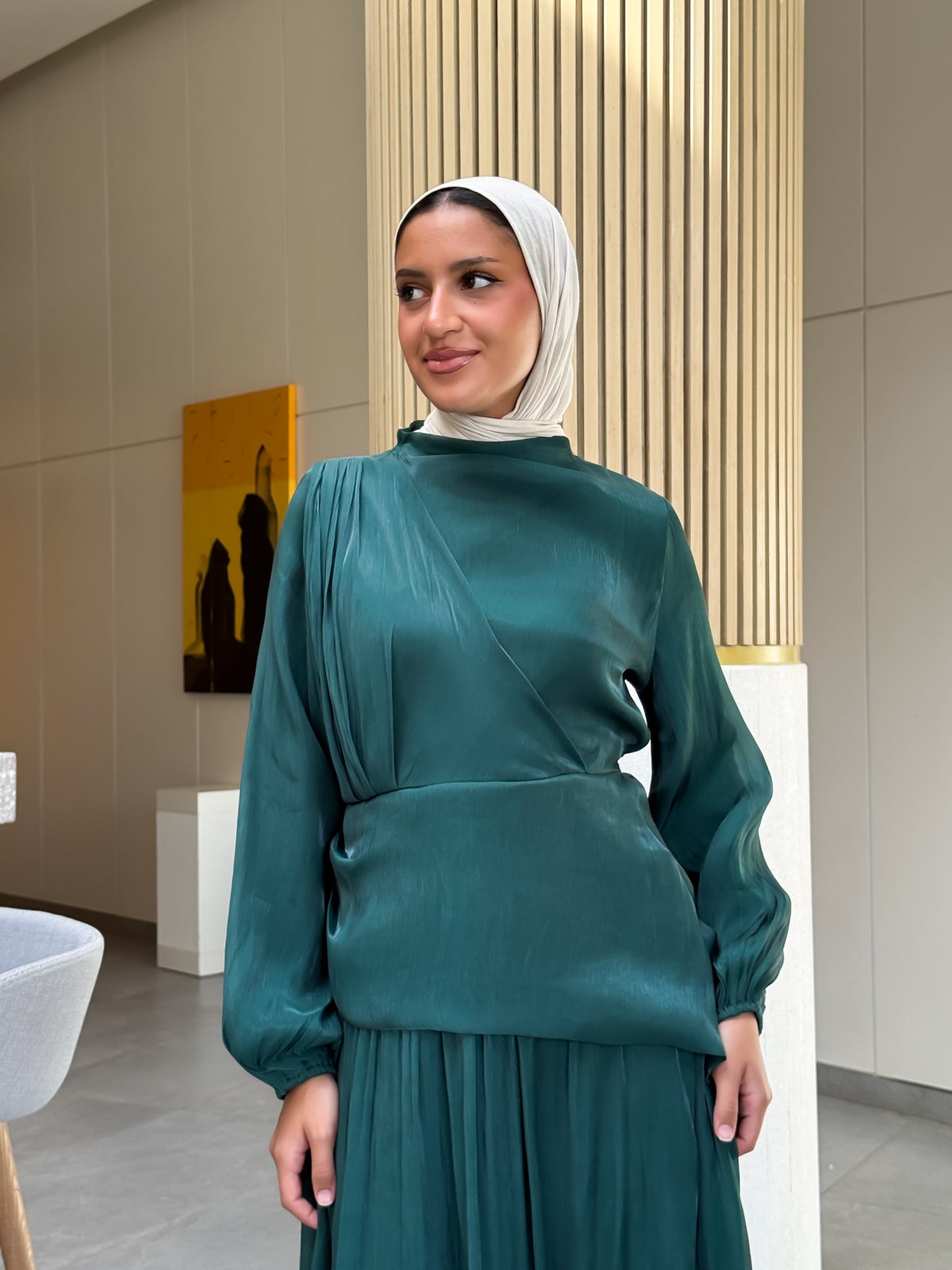 Draped Organza Dress - Emerald
