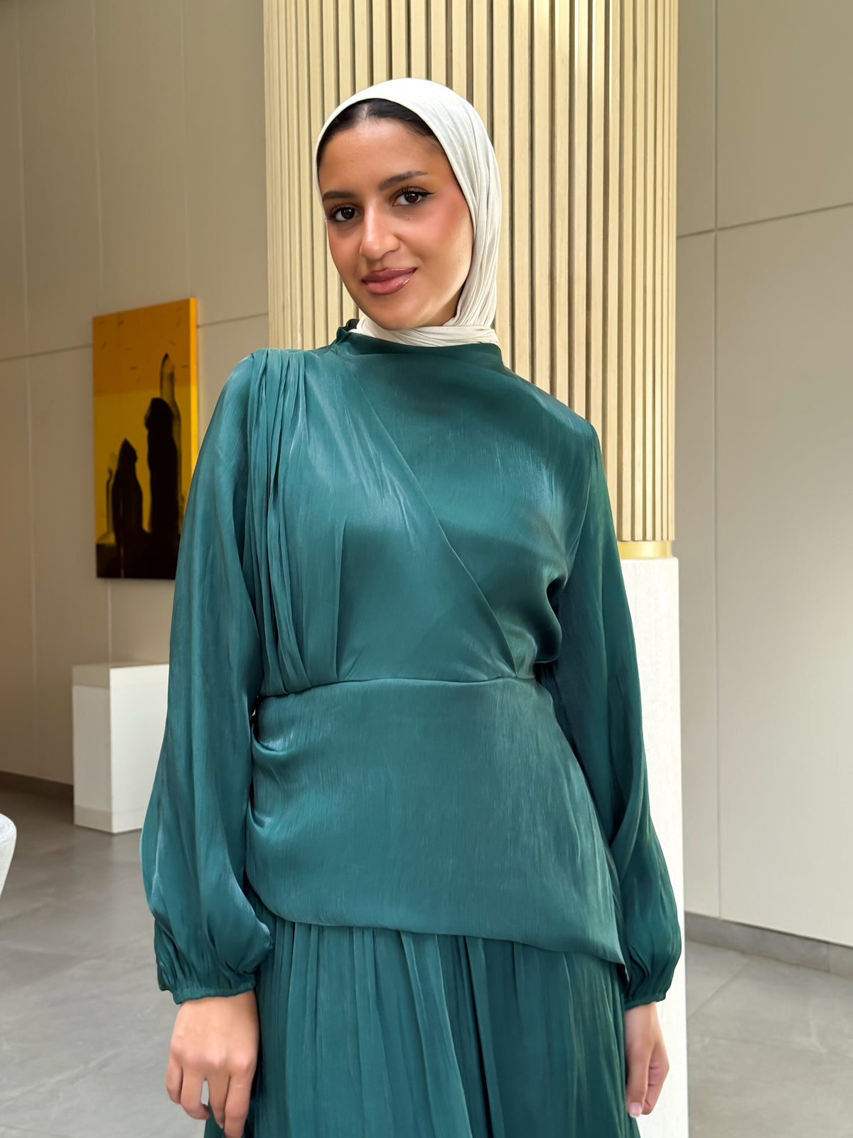 Draped Organza Dress - Emerald
