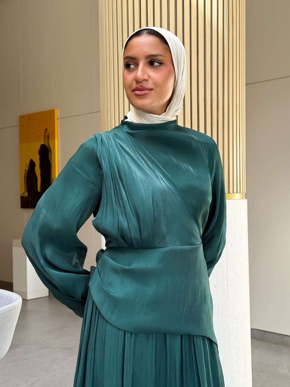 Draped Organza Dress - Emerald