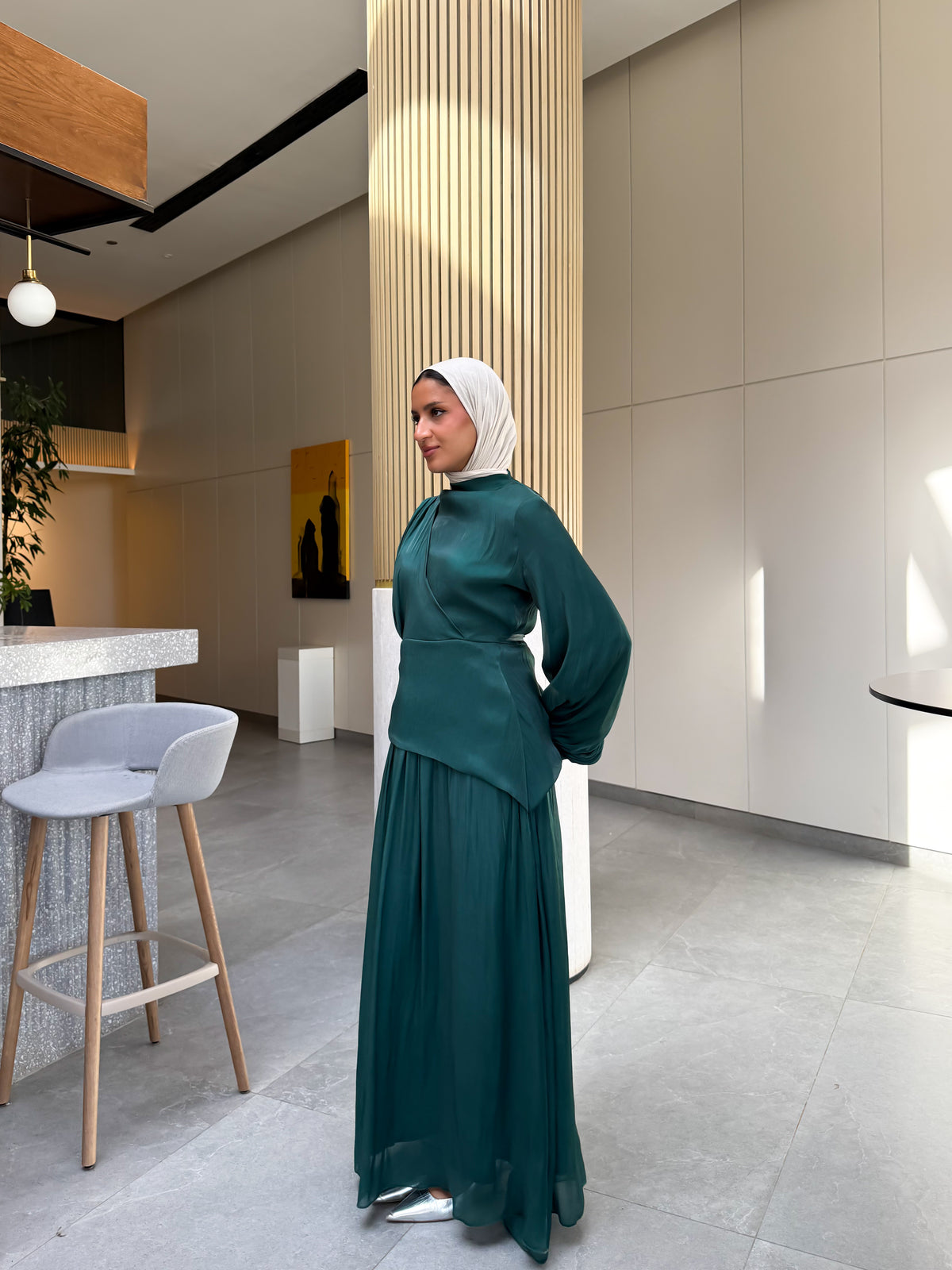 Draped Organza Dress - Emerald